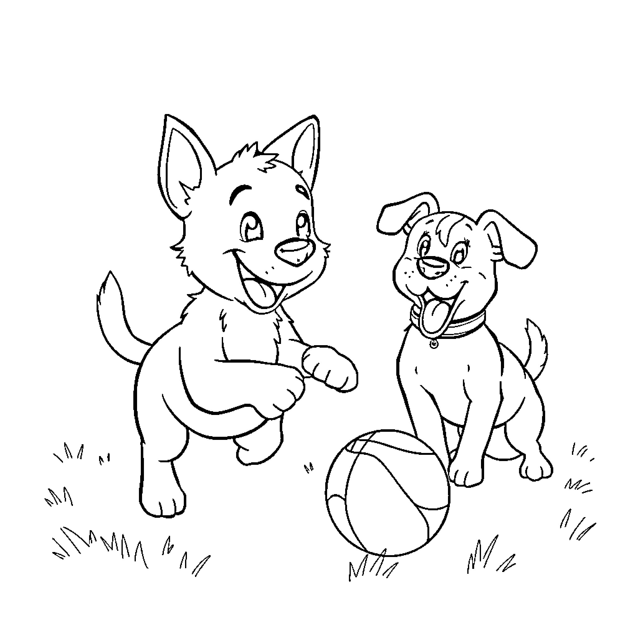 Bluey and friends playing with a ball Coloring Page (free black-and-white line drawing printable PDF for all, from beginners to advanced learners, including children, teens, adults, and seniors)