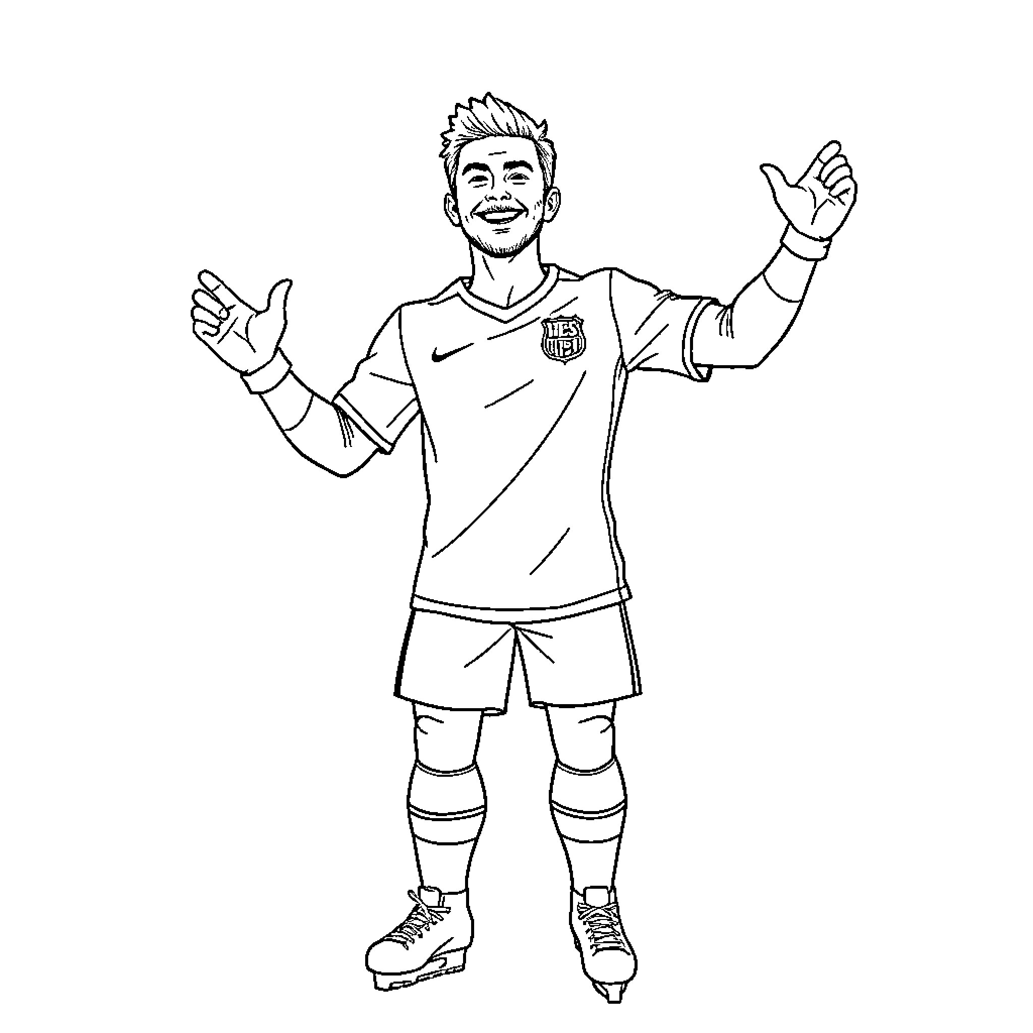 Erling Haaland celebrating victory in soccer uniform Coloring Page (free black-and-white line drawing printable PDF for all, from beginners to advanced learners, including children, teens, adults, and seniors)