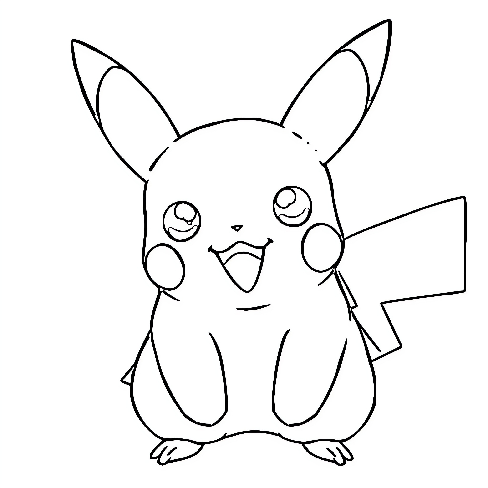 Pikachu expressing delight and excitement Coloring Page (free black-and-white line drawing printable PDF for all, from beginners to advanced learners, including children, teens, adults, and seniors)