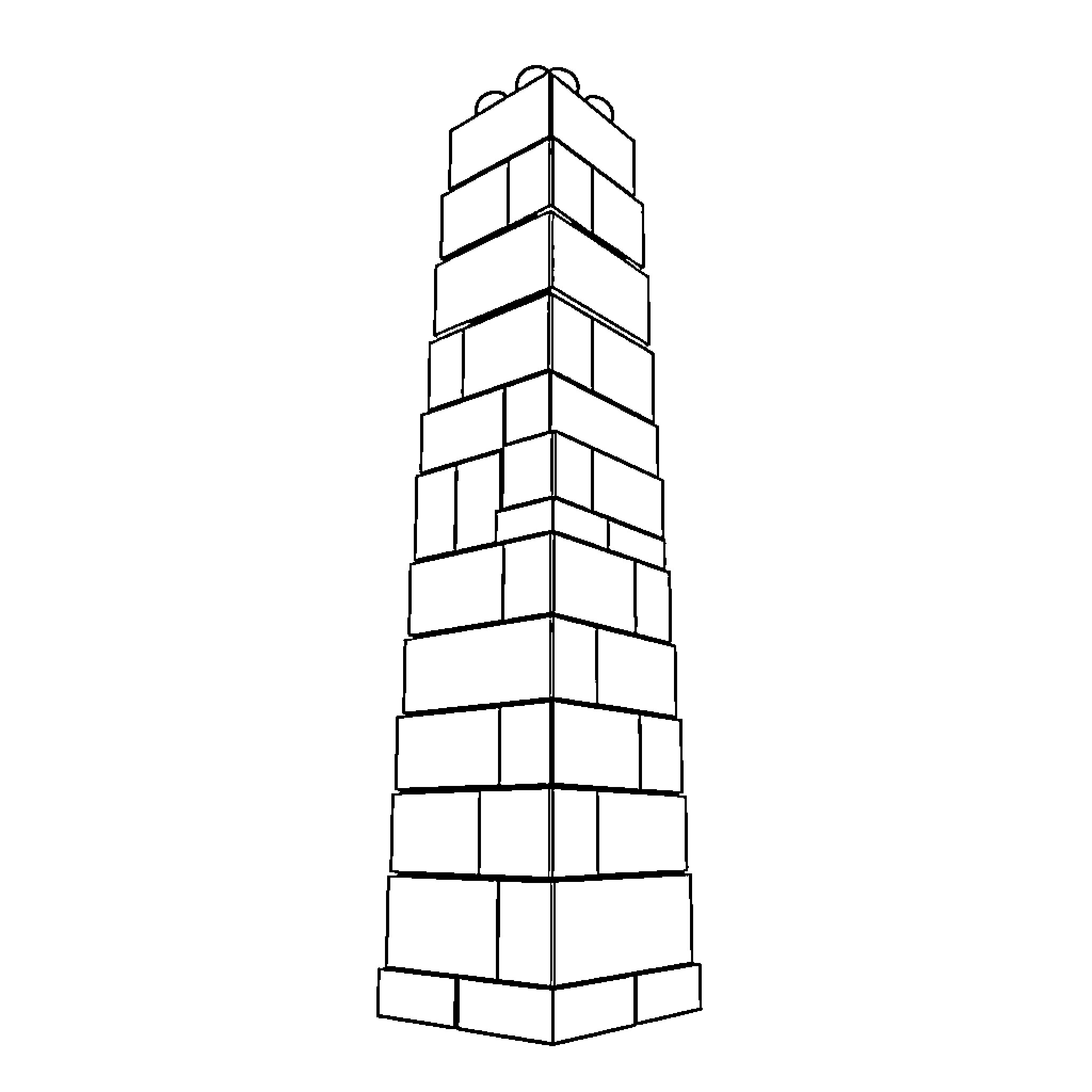 Lego tower of stacked bricks Coloring Page (free black-and-white line drawing printable PDF for all, from beginners to advanced learners, including children, teens, adults, and seniors)