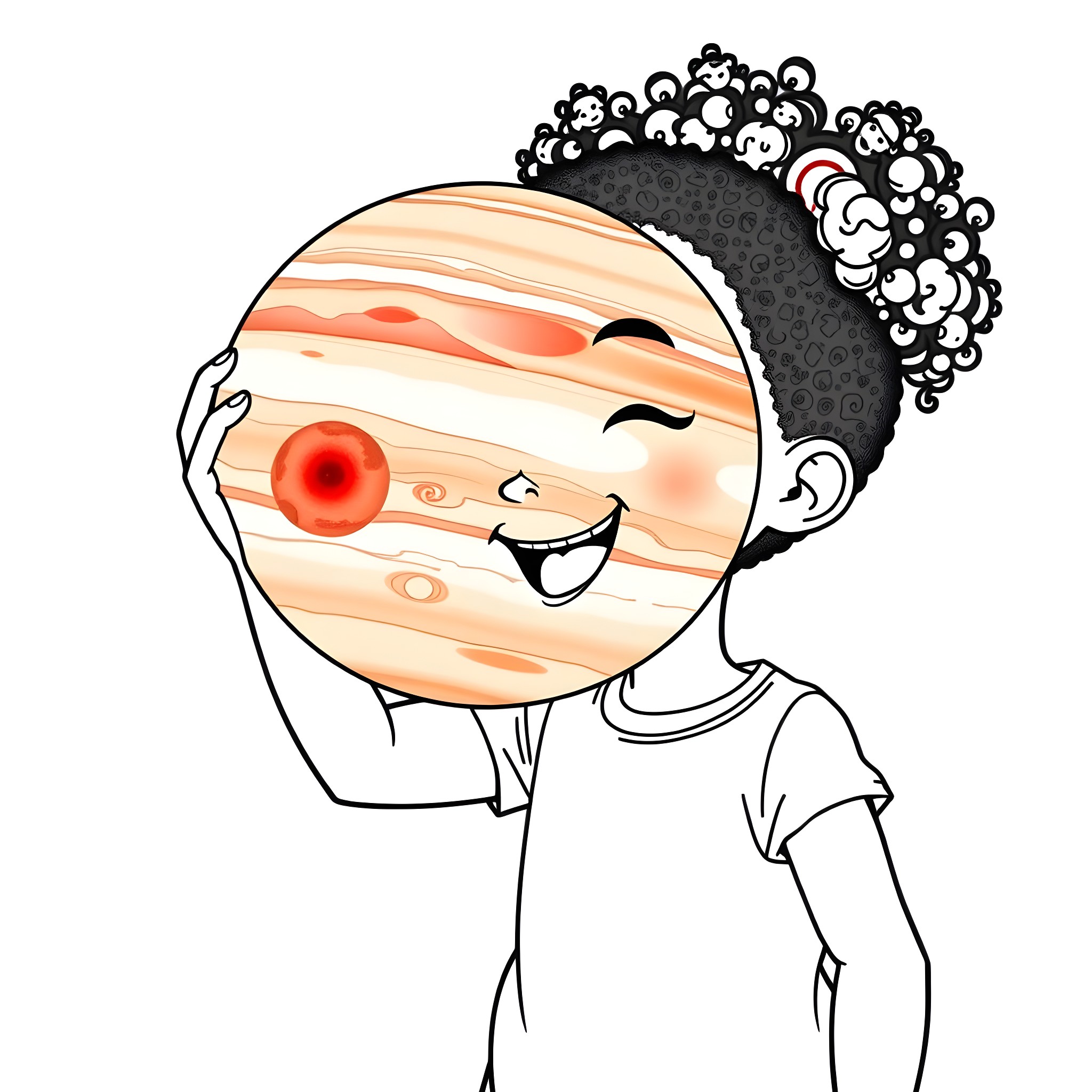 Girl with a Playful Expression and Vibrant Hairstyle Coloring Page (free black-and-white line drawing printable PDF for all, from beginners to advanced learners, including children, teens, adults, and seniors)