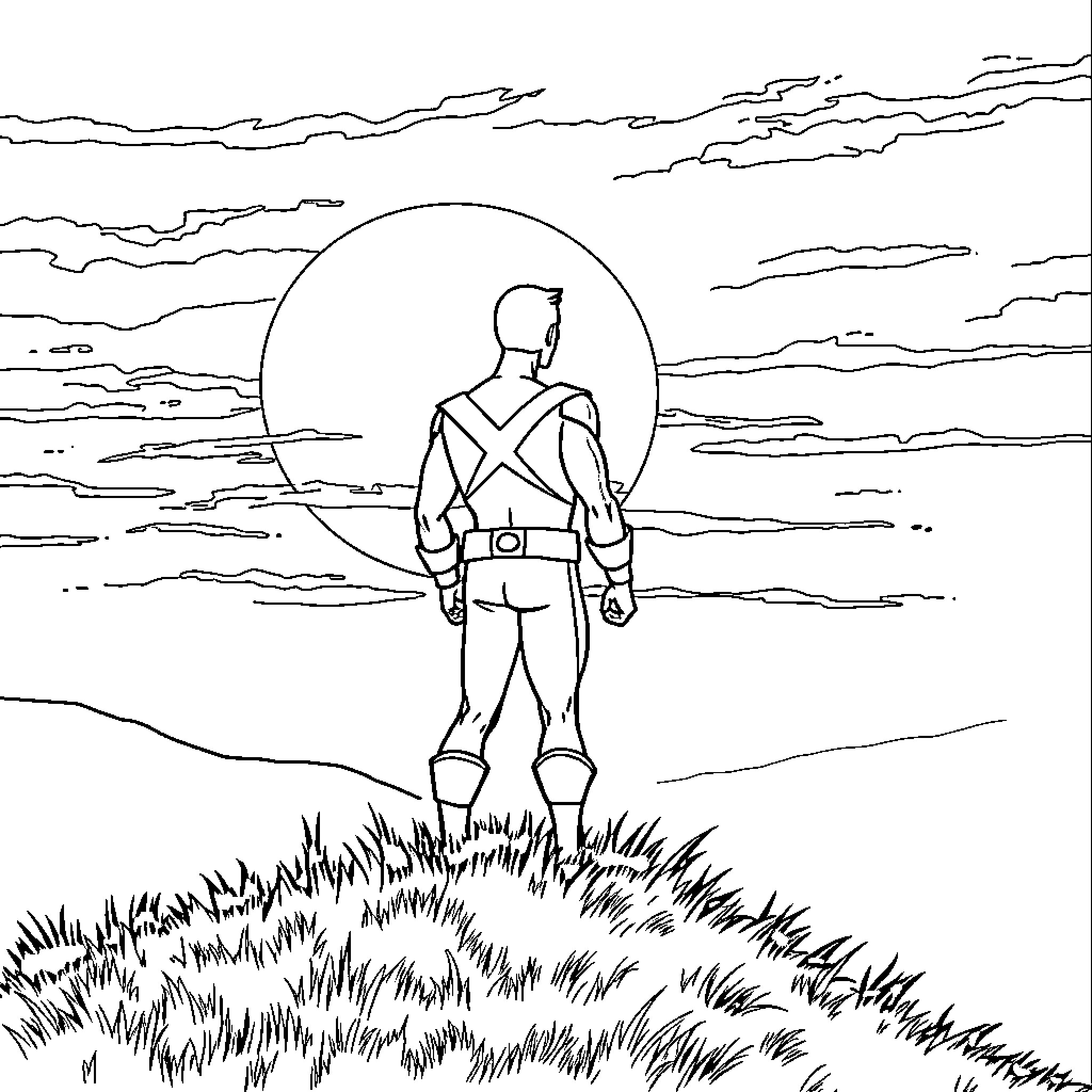 Ranger stands tall against the evening sky Coloring Page (free black-and-white line drawing printable PDF for all, from beginners to advanced learners, including children, teens, adults, and seniors)