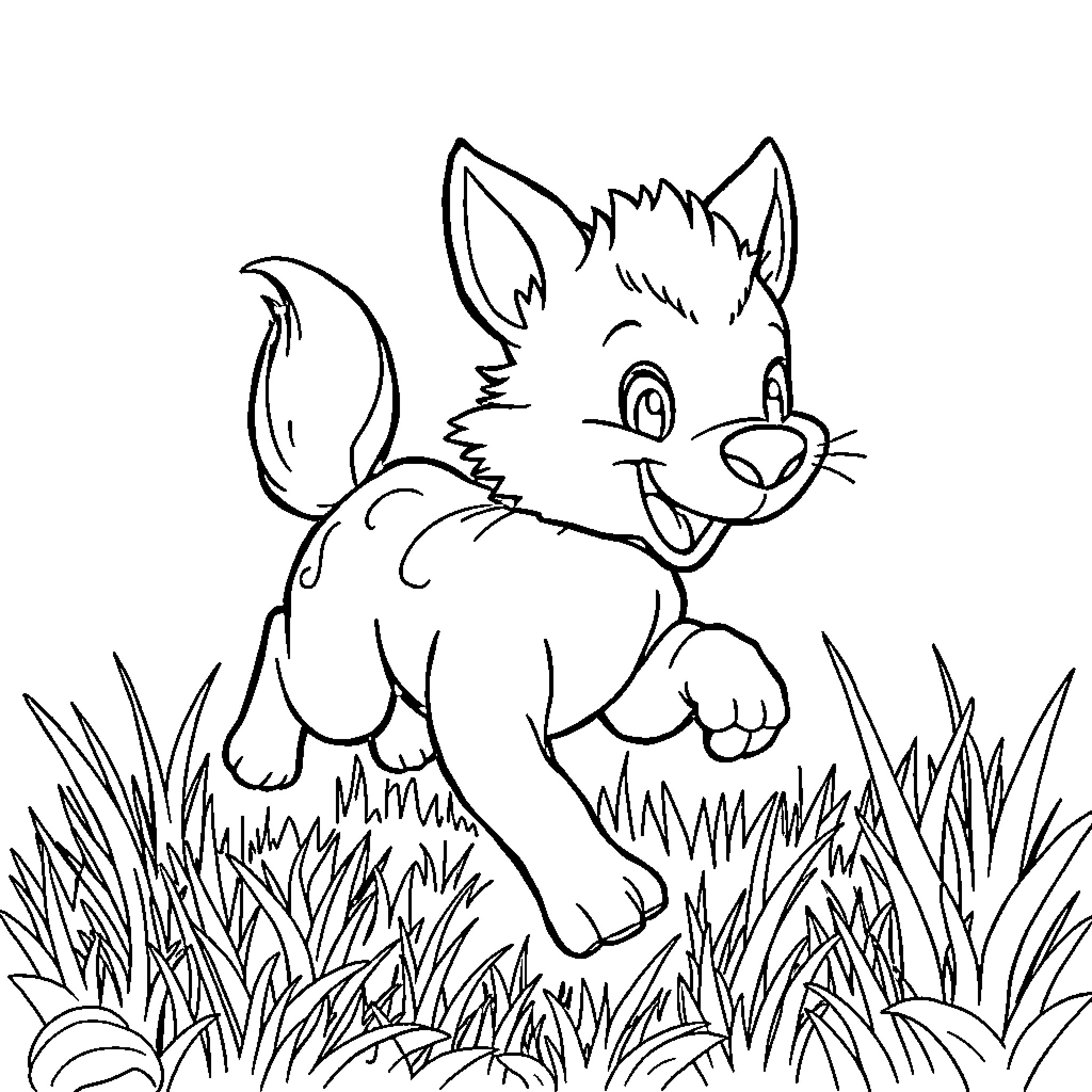 Animal playing happily in the grass Coloring Page (free black-and-white line drawing printable PDF for all, from beginners to advanced learners, including children, teens, adults, and seniors)