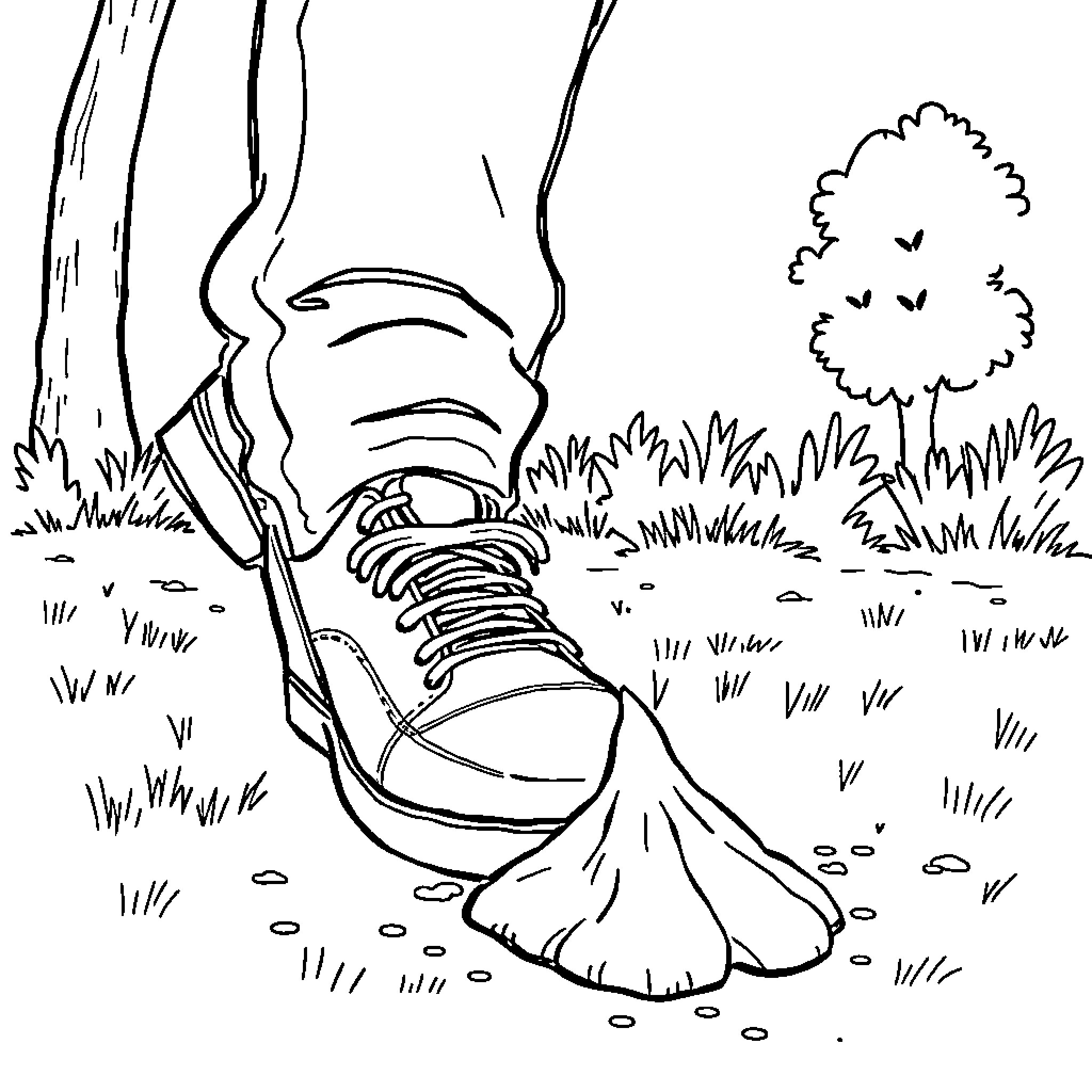 Man walking on the path in the forest Coloring Page (free black-and-white line drawing printable PDF for all, from beginners to advanced learners, including children, teens, adults, and seniors)