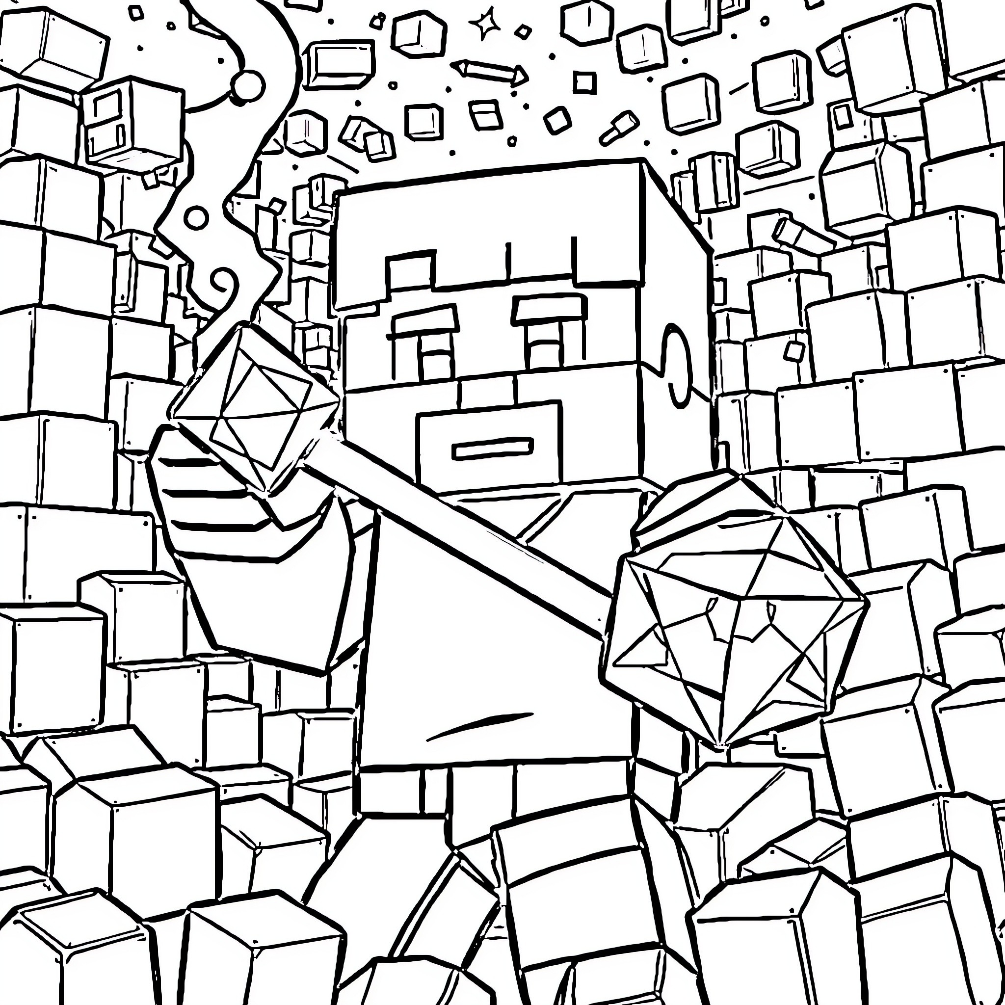 Steve's Geometric Abstraction Coloring Page (free black-and-white line drawing printable PDF for all, from beginners to advanced learners, including children, teens, adults, and seniors)