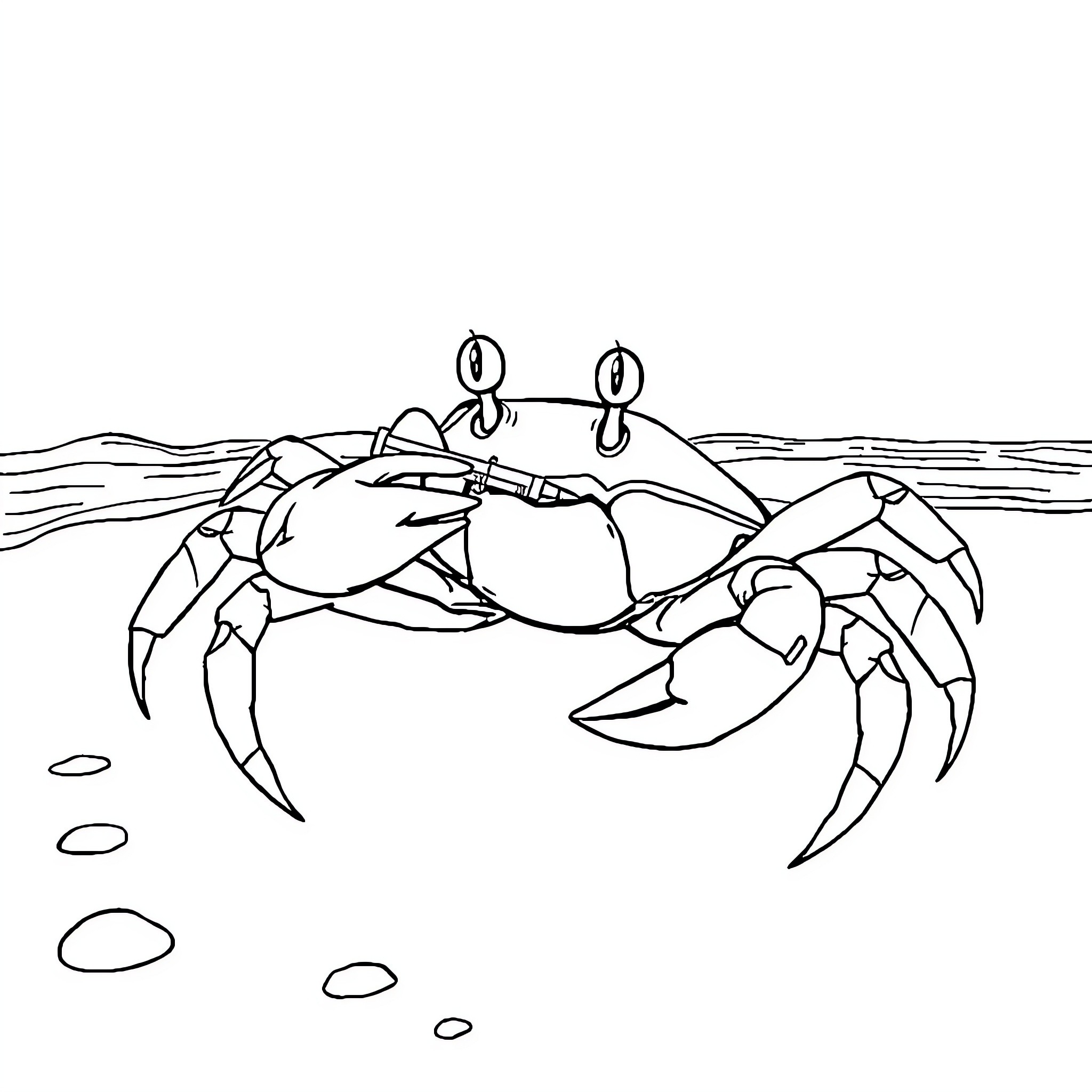 Crab walking across the ocean floor Coloring Page (free black-and-white line drawing printable PDF for all, from beginners to advanced learners, including children, teens, adults, and seniors)