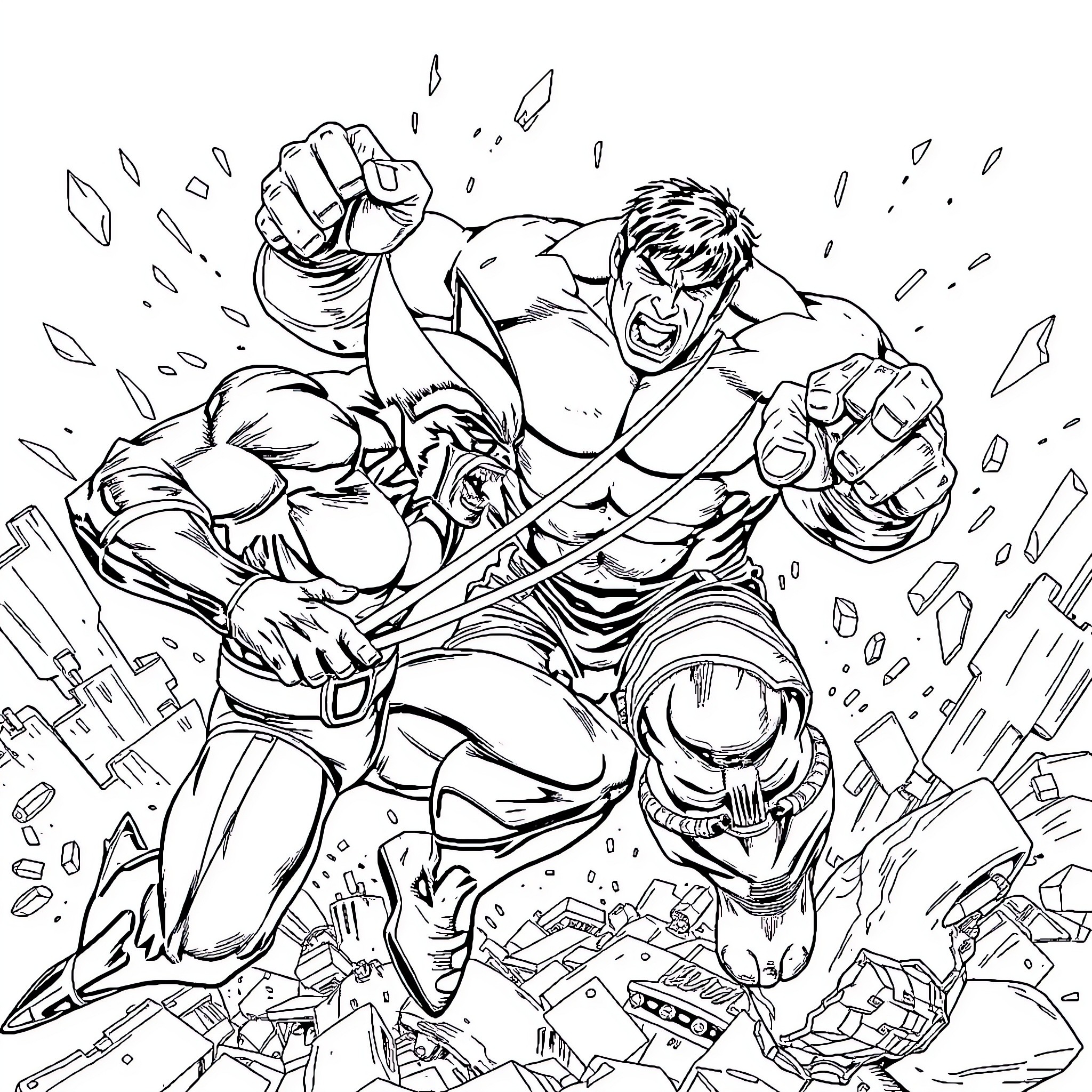 Wolverine unleashing his claws in a fierce battle Coloring Page (free black-and-white line drawing printable PDF for all, from beginners to advanced learners, including children, teens, adults, and seniors)