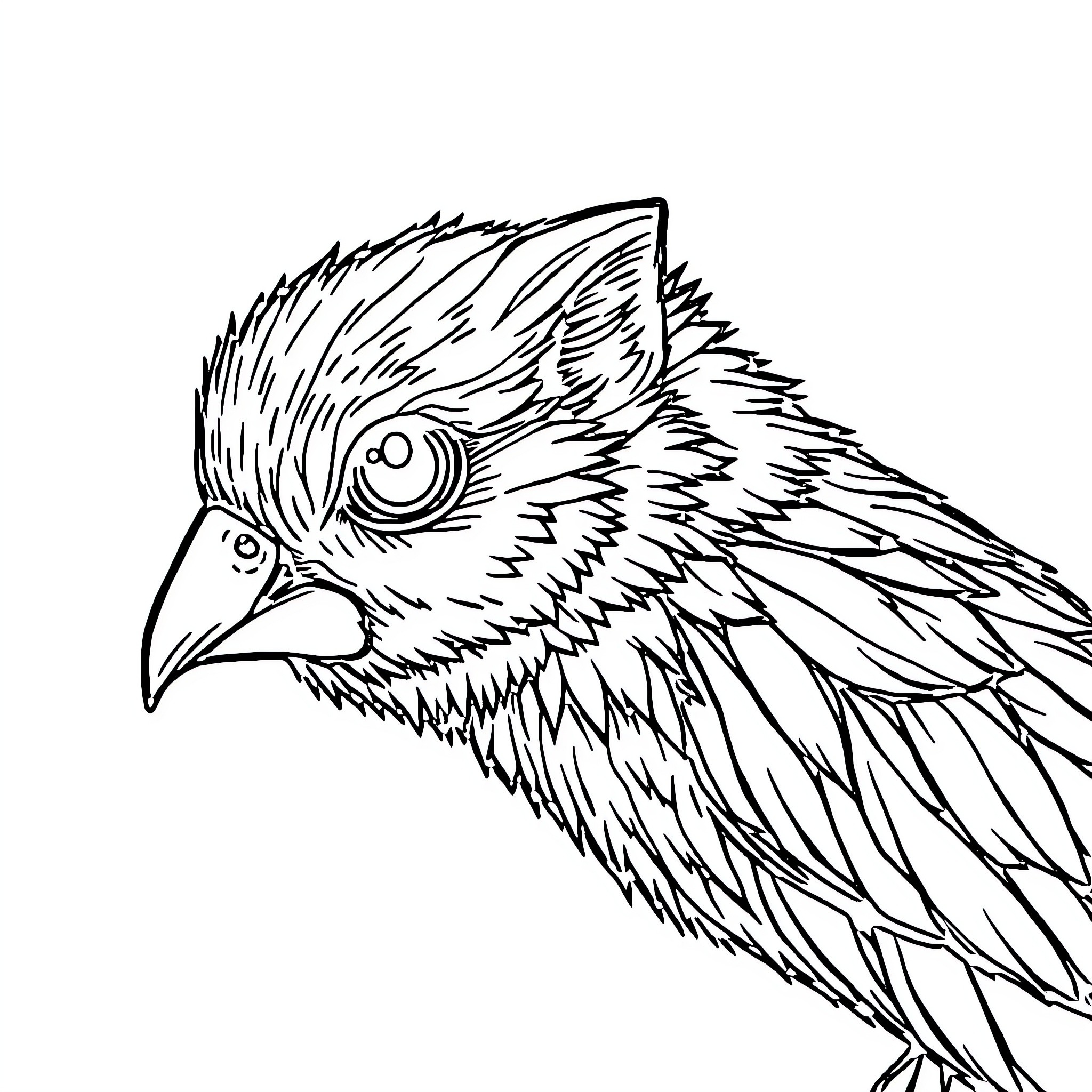 Vochito bird with intricate feather pattern Coloring Page (free black-and-white line drawing printable PDF for all, from beginners to advanced learners, including children, teens, adults, and seniors)