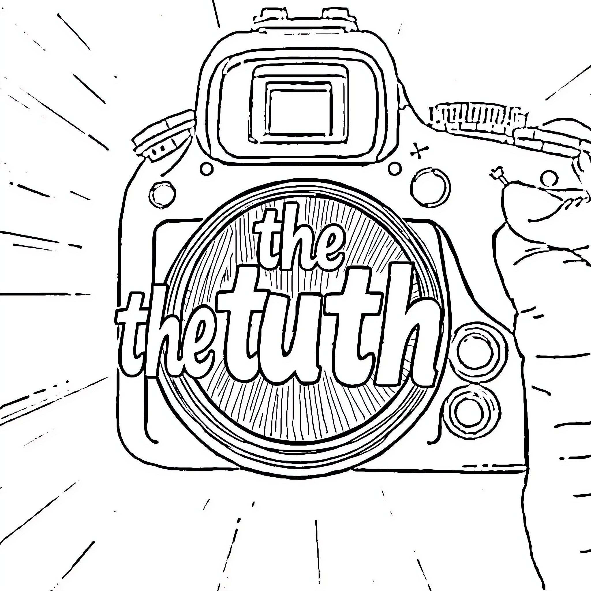 Camera capturing the truth Coloring Page (free black-and-white line drawing printable PDF for all, from beginners to advanced learners, including children, teens, adults, and seniors)