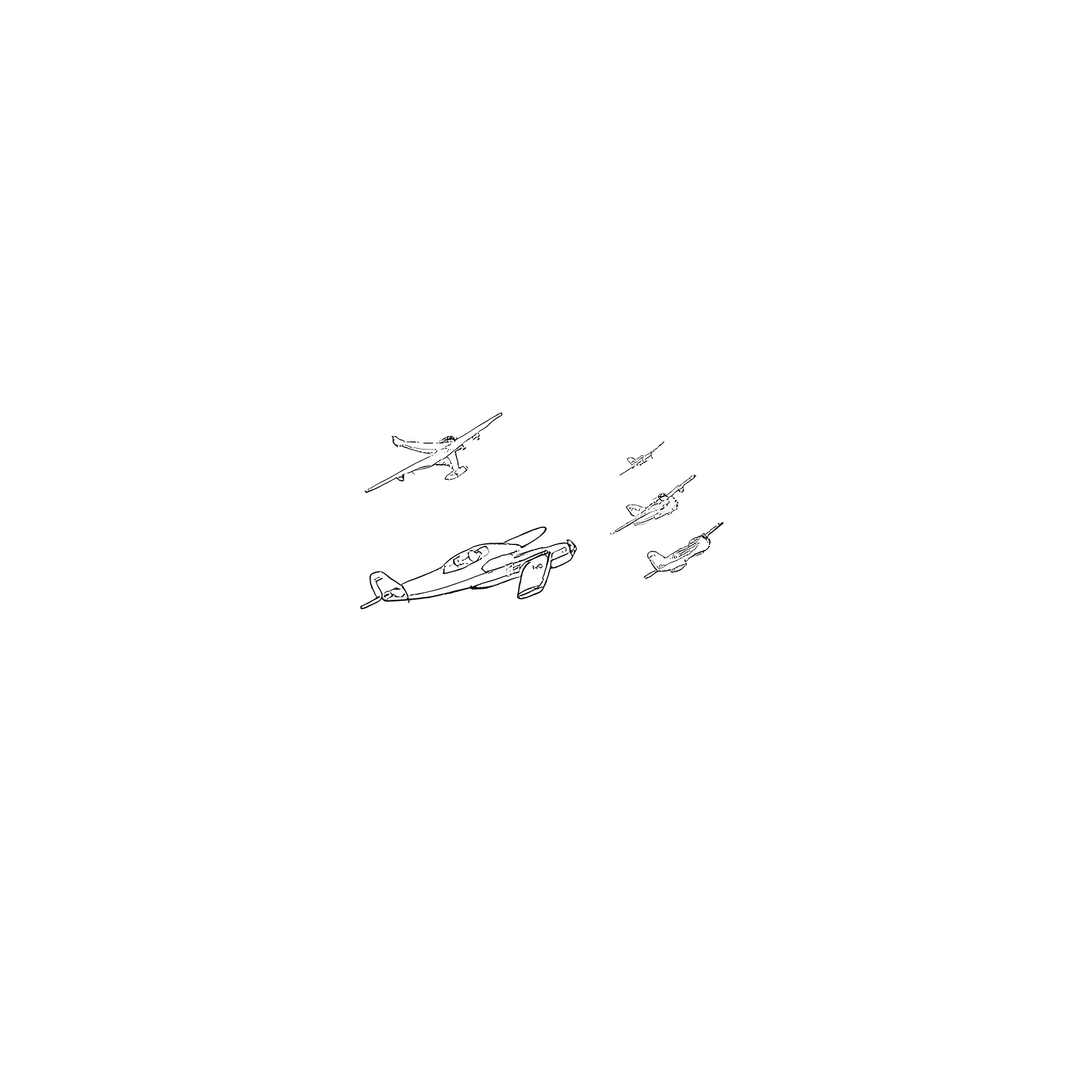 Plane silhouettes flying in the sky Coloring Page (free black-and-white line drawing printable PDF for all, from beginners to advanced learners, including children, teens, adults, and seniors)