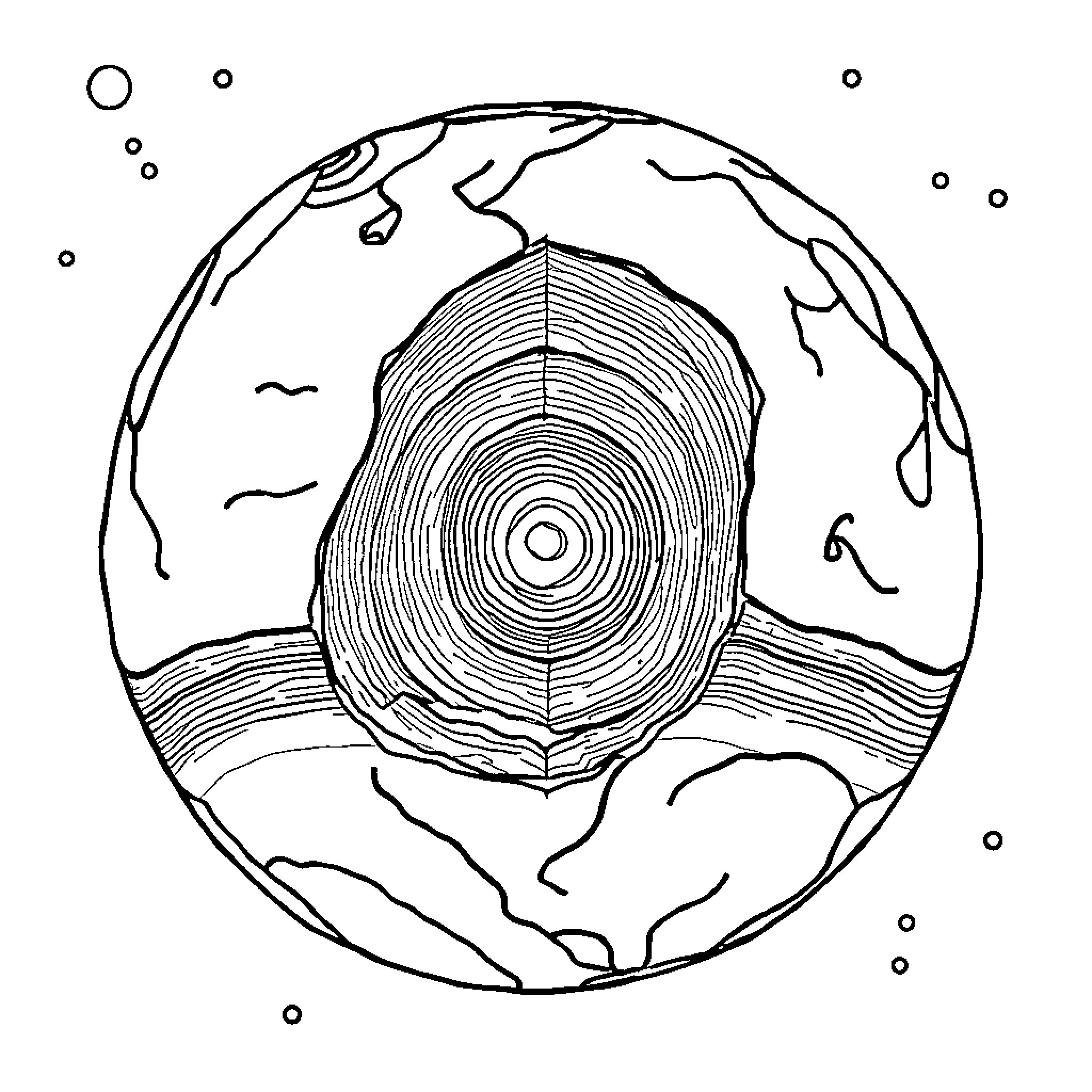 Earth's Cross-Section Layers Revealed Coloring Page (free black-and-white line drawing printable PDF for all, from beginners to advanced learners, including children, teens, adults, and seniors)