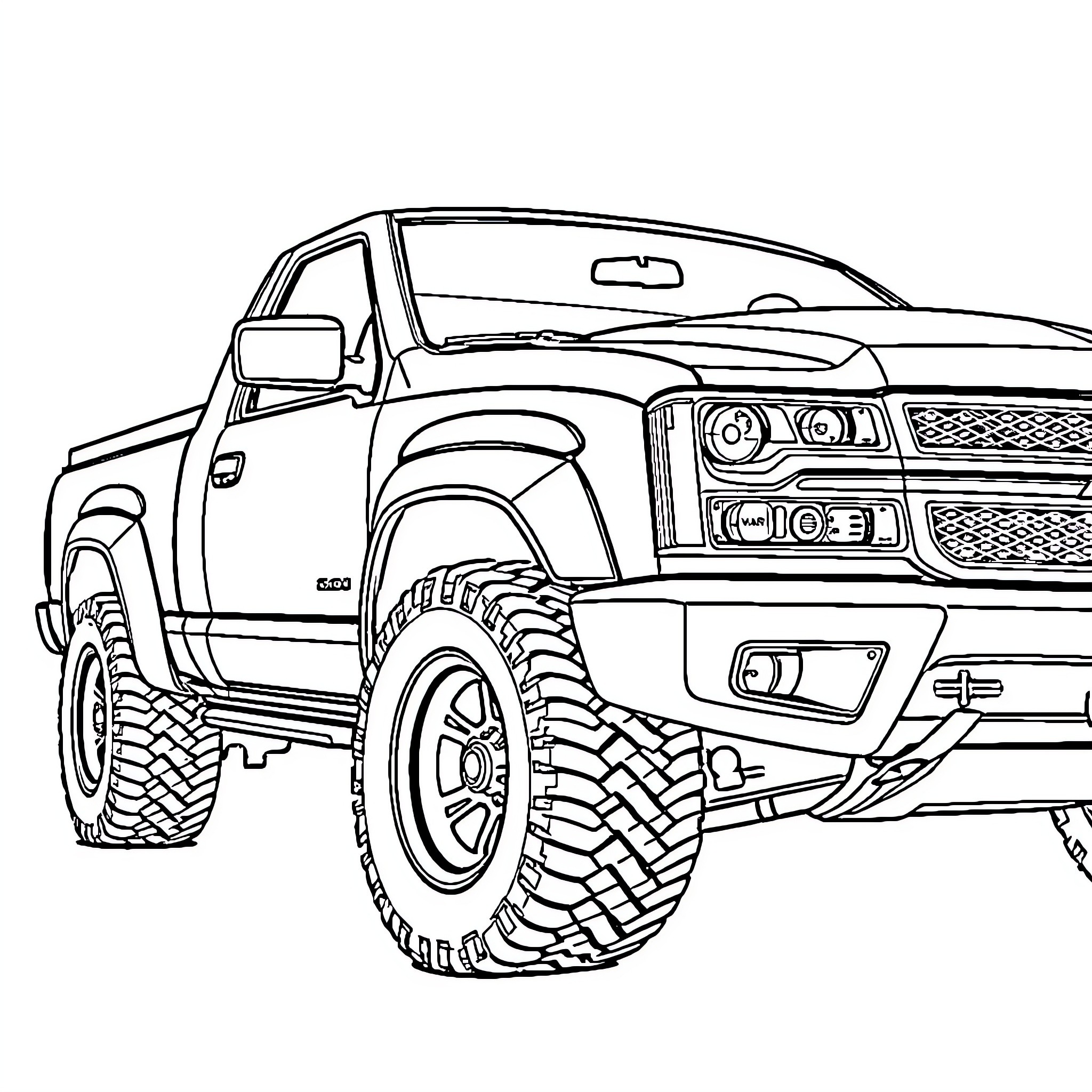 Chevy S10 off-road truck on the trail Coloring Page (free black-and-white line drawing printable PDF for all, from beginners to advanced learners, including children, teens, adults, and seniors)