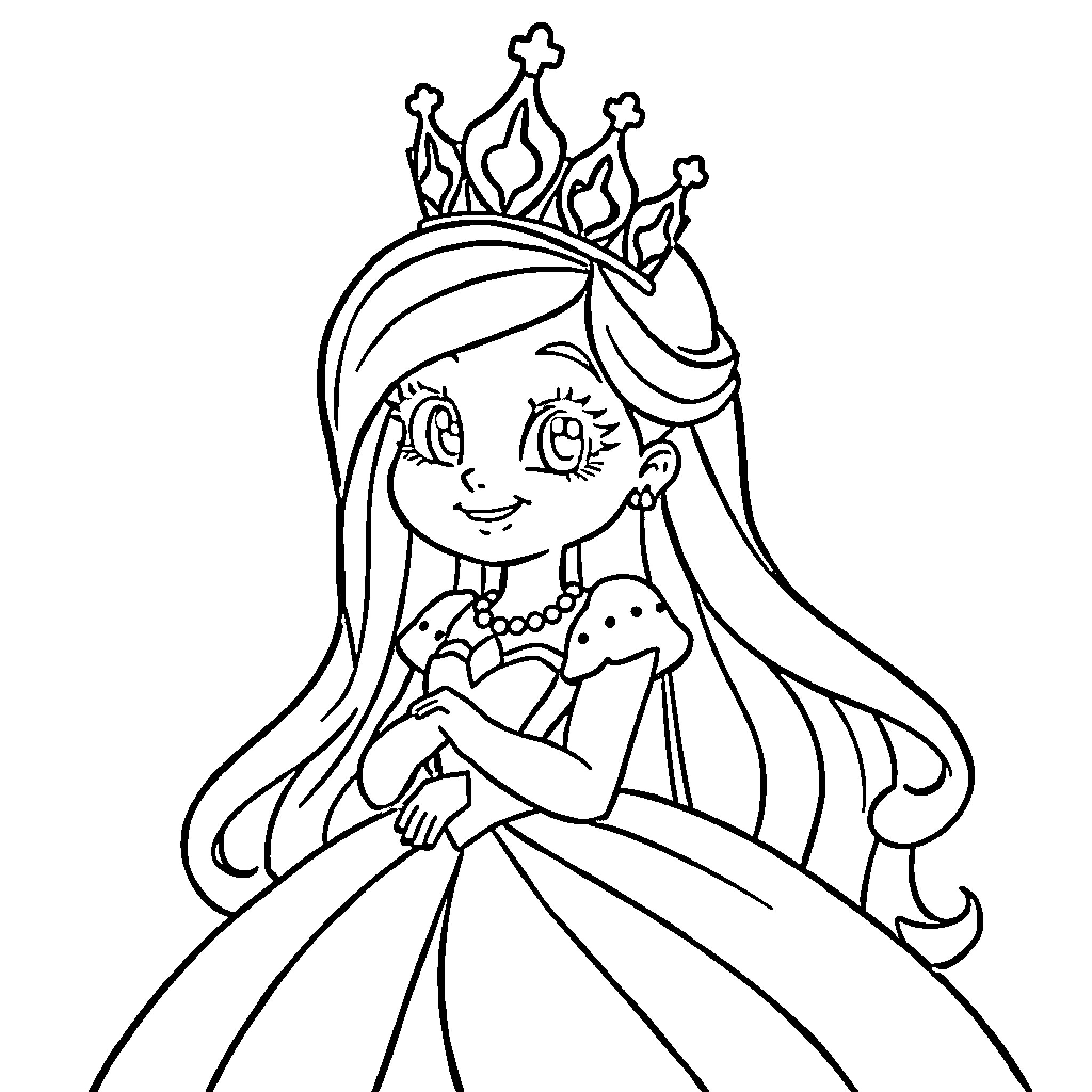 Bluey as a princess with a crown Coloring Page (free black-and-white line drawing printable PDF for all, from beginners to advanced learners, including children, teens, adults, and seniors)