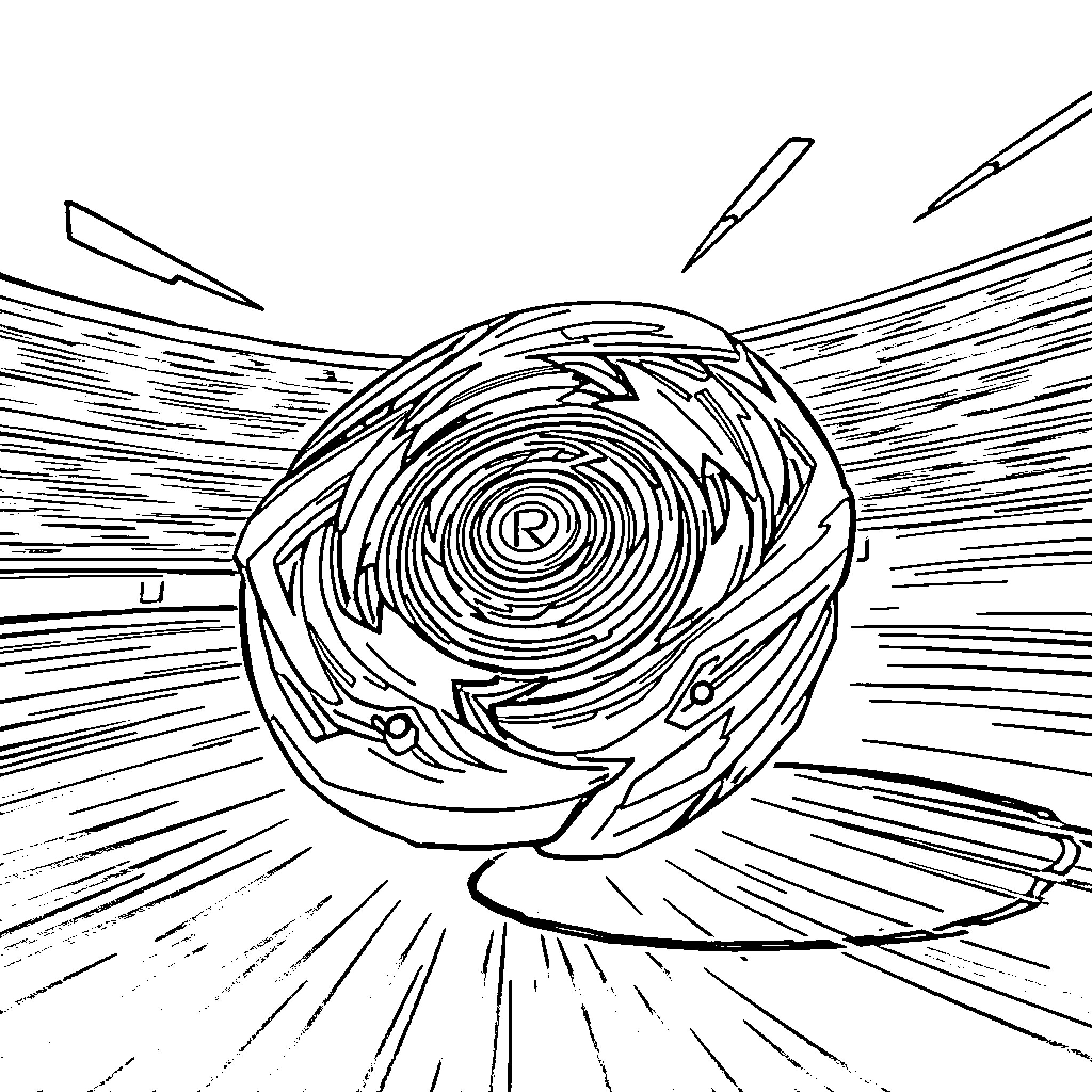 Beyblade Spinning Vortex Attack Formation Coloring Page (free black-and-white line drawing printable PDF for all, from beginners to advanced learners, including children, teens, adults, and seniors)