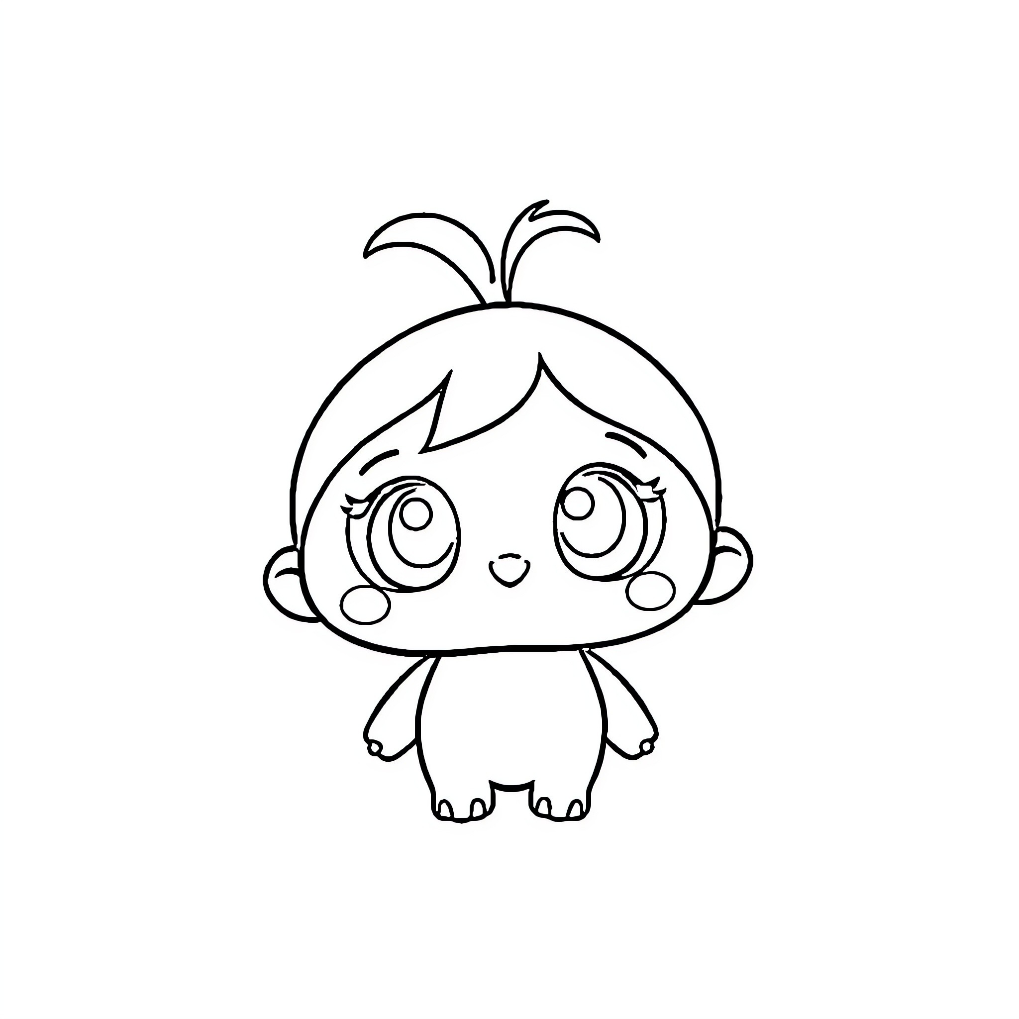 Chibi Character with Large Expressive Eyes Coloring Page (free black-and-white line drawing printable PDF for all, from beginners to advanced learners, including children, teens, adults, and seniors)