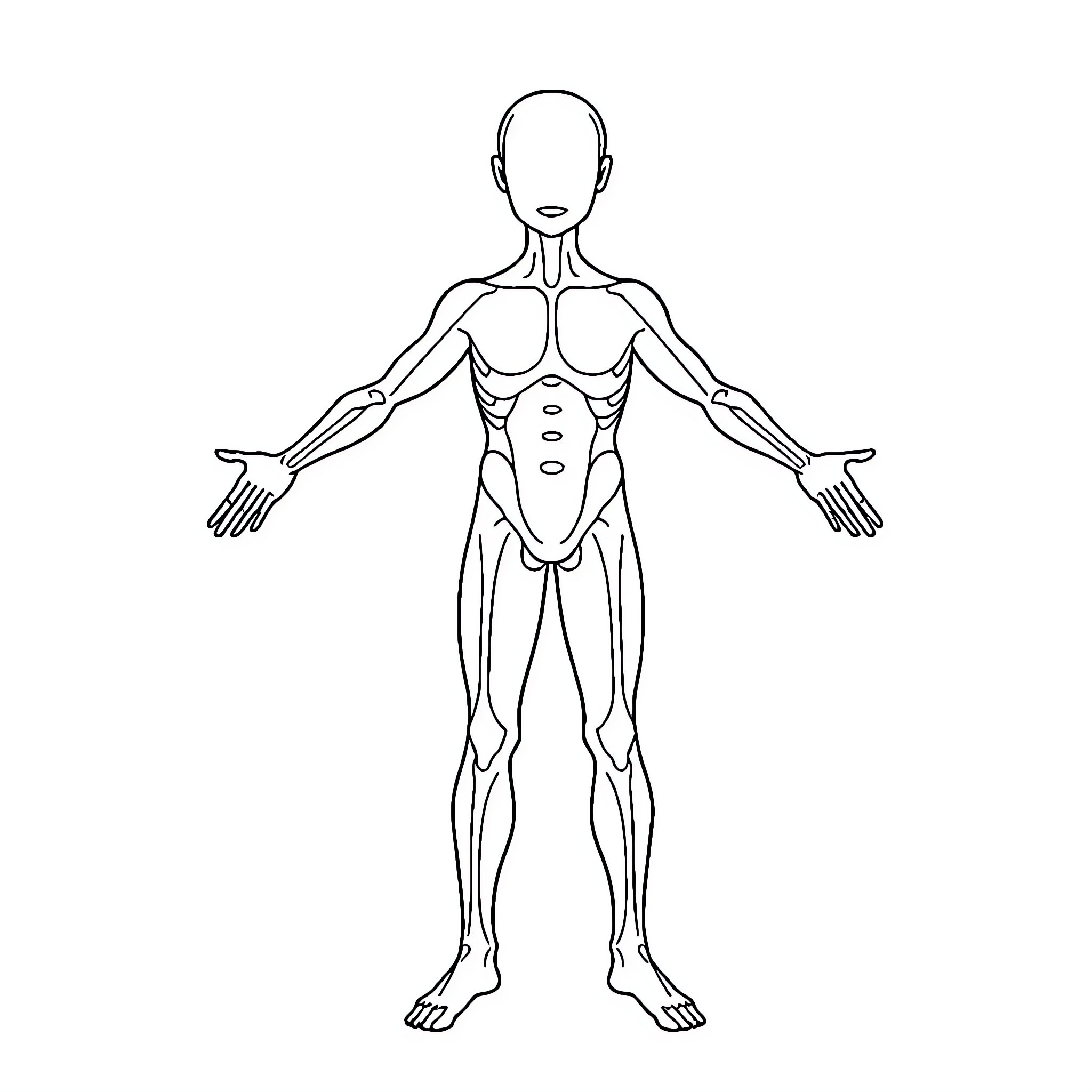 Body Part Outline of Human Anatomy Coloring Page (free black-and-white line drawing printable PDF for all, from beginners to advanced learners, including children, teens, adults, and seniors)