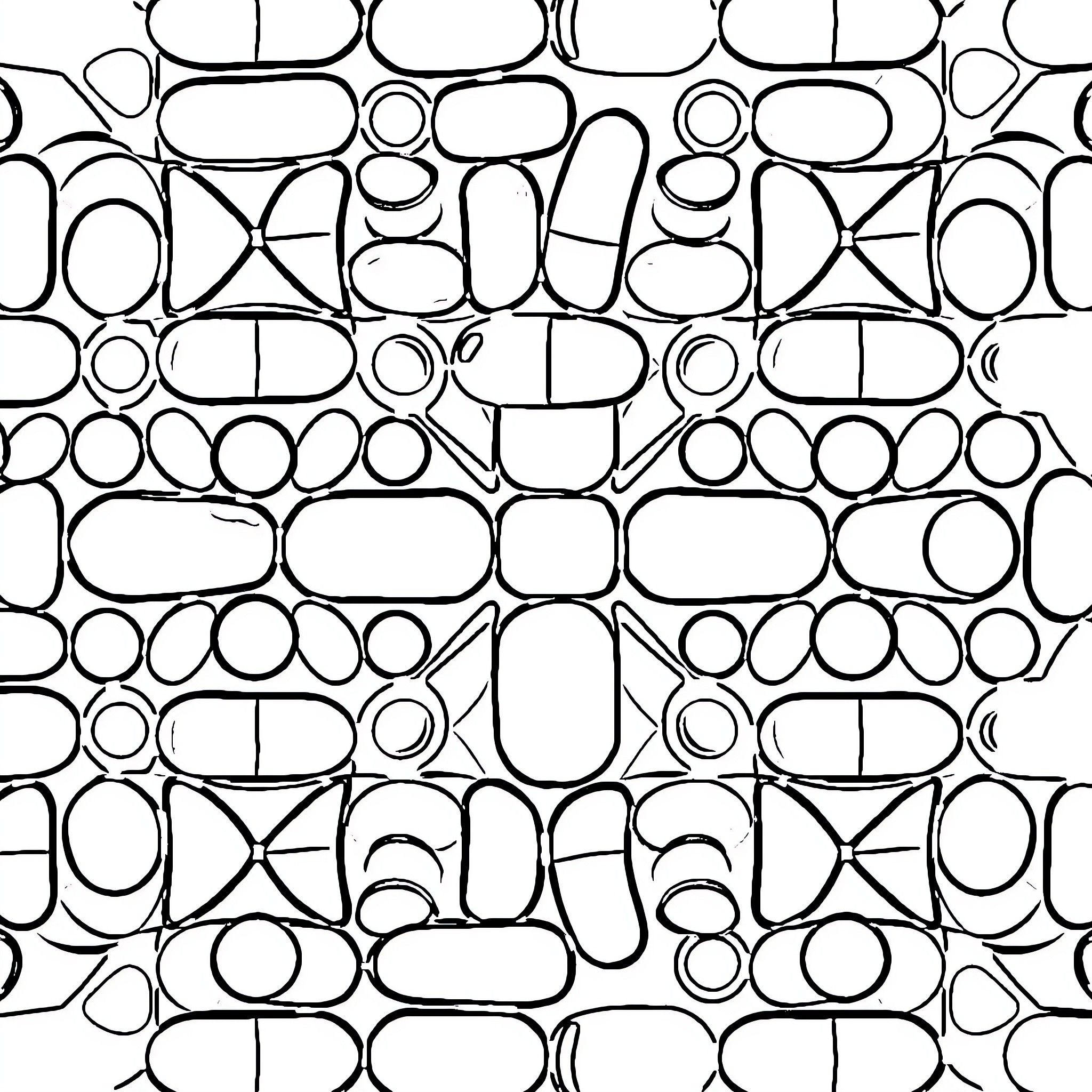 Geometric Pattern of Organic Shapes Coloring Page (free black-and-white line drawing printable PDF for all, from beginners to advanced learners, including children, teens, adults, and seniors)