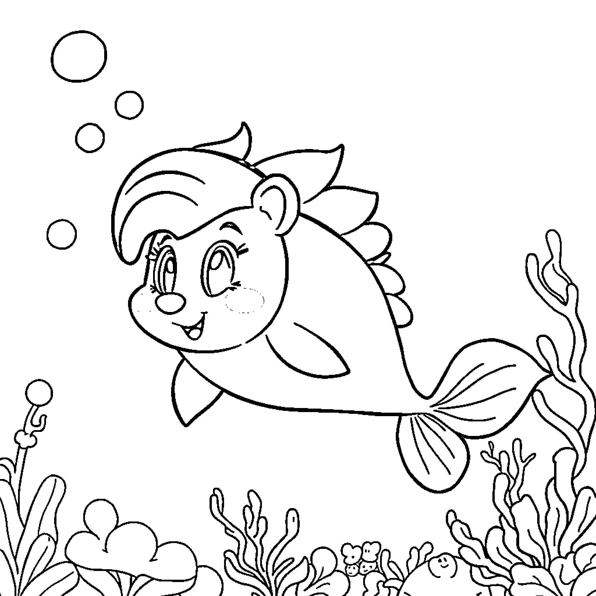 Amy Rose as a playful mermaid underwater Coloring Page (free black-and-white line drawing printable PDF for all, from beginners to advanced learners, including children, teens, adults, and seniors)