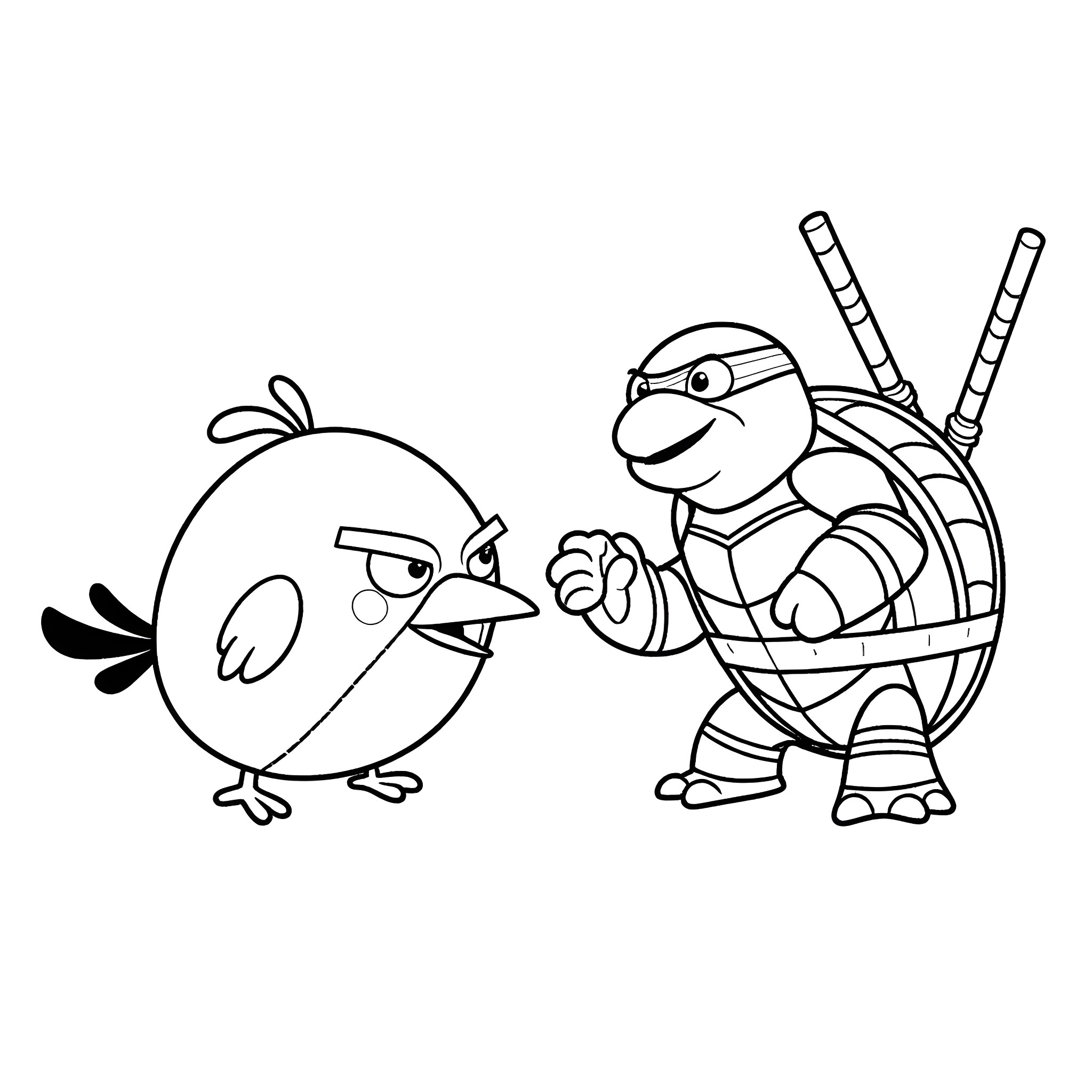 Bird characters in amusing poses Coloring Page (free black-and-white line drawing printable PDF for all, from beginners to advanced learners, including children, teens, adults, and seniors)