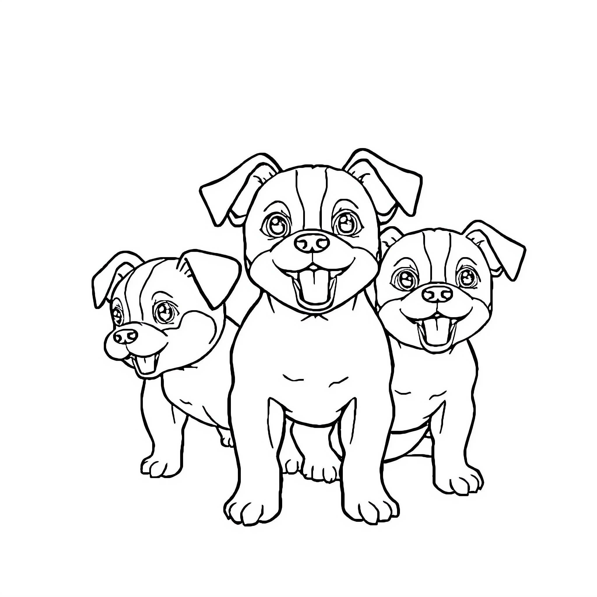 Dog friends playing together Coloring Page (free black-and-white line drawing printable PDF for all, from beginners to advanced learners, including children, teens, adults, and seniors)