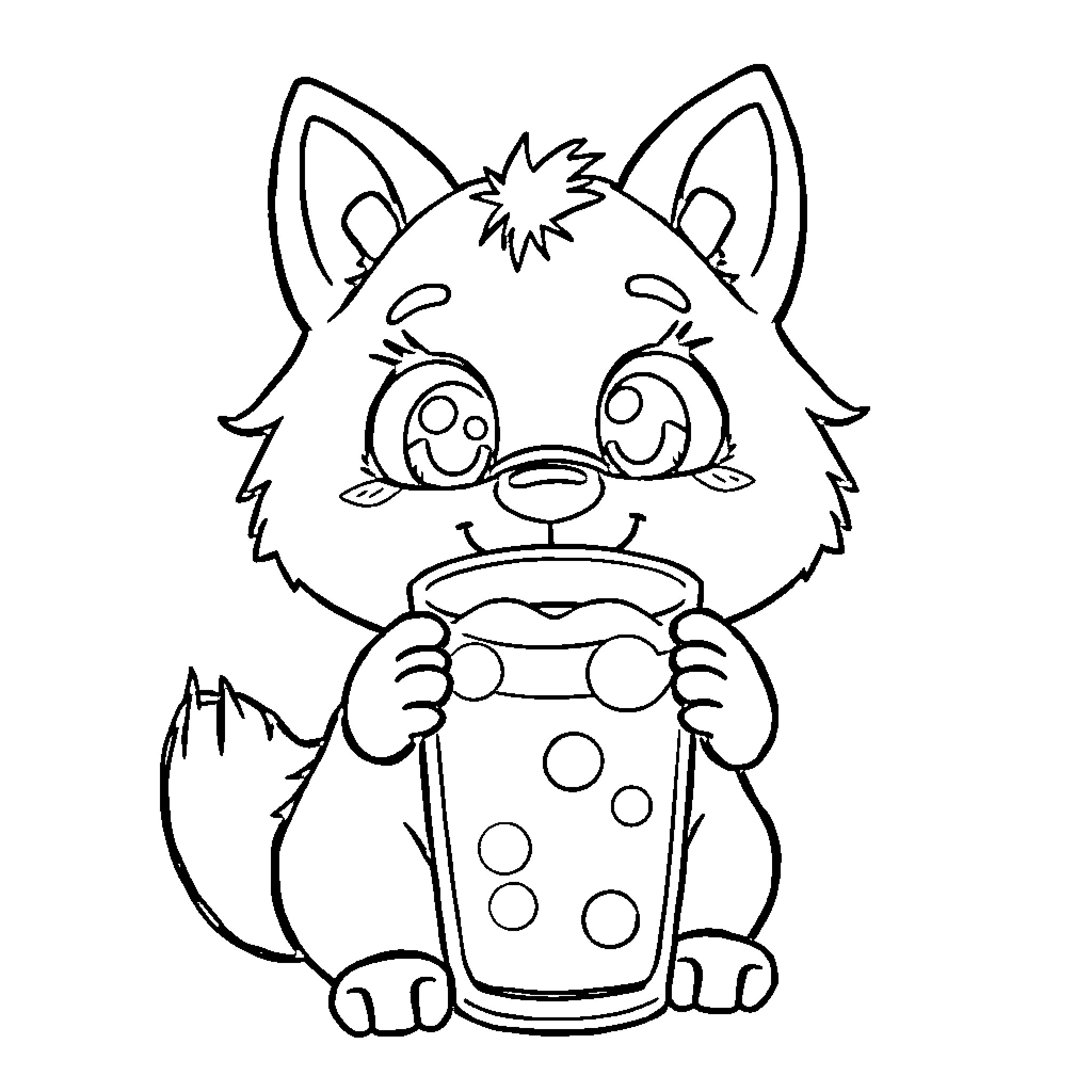 Wolf playing with a spotted ball Coloring Page (free black-and-white line drawing printable PDF for all, from beginners to advanced learners, including children, teens, adults, and seniors)