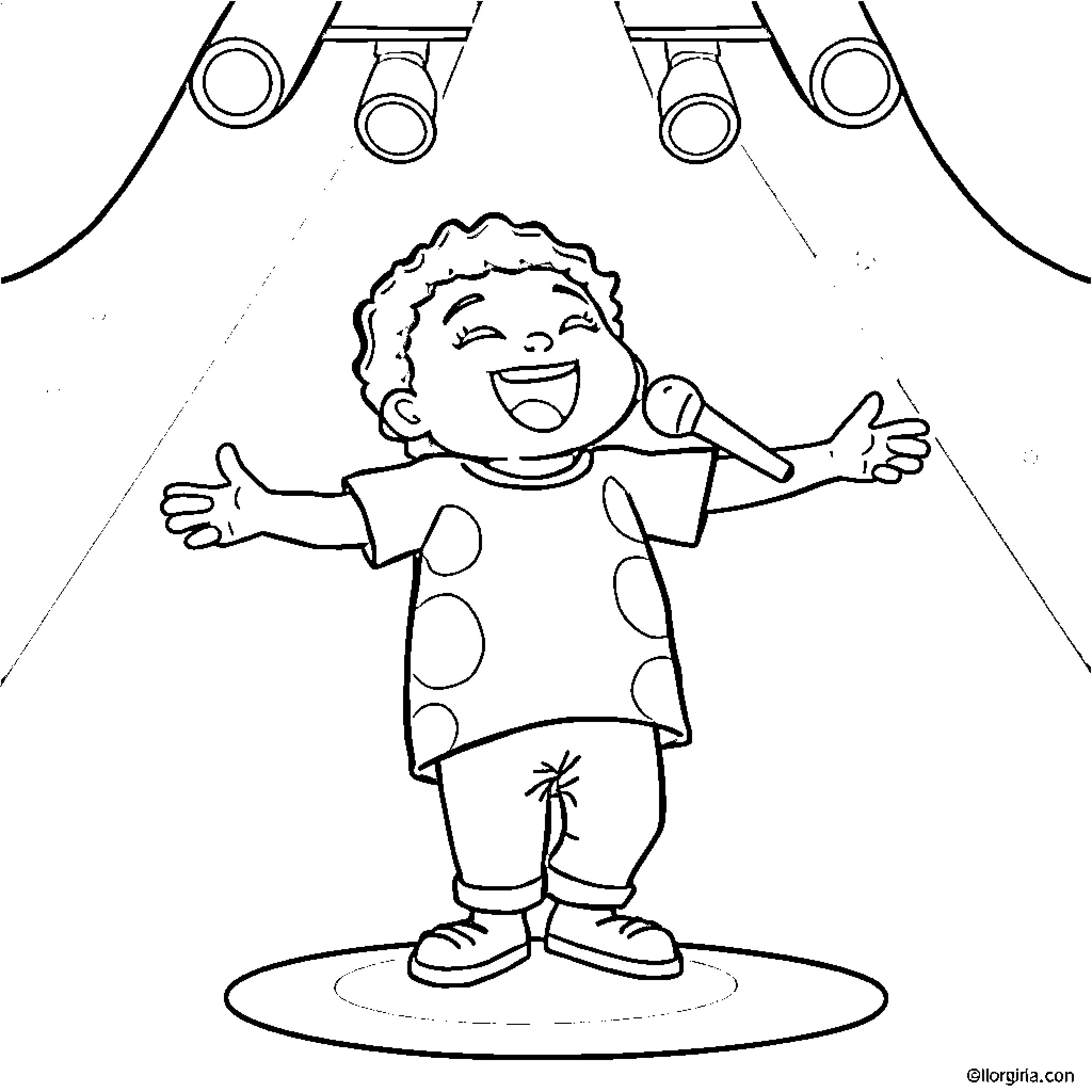 Labubu's Joyful Stage Performance Coloring Page (free black-and-white line drawing printable PDF for all, from beginners to advanced learners, including children, teens, adults, and seniors)
