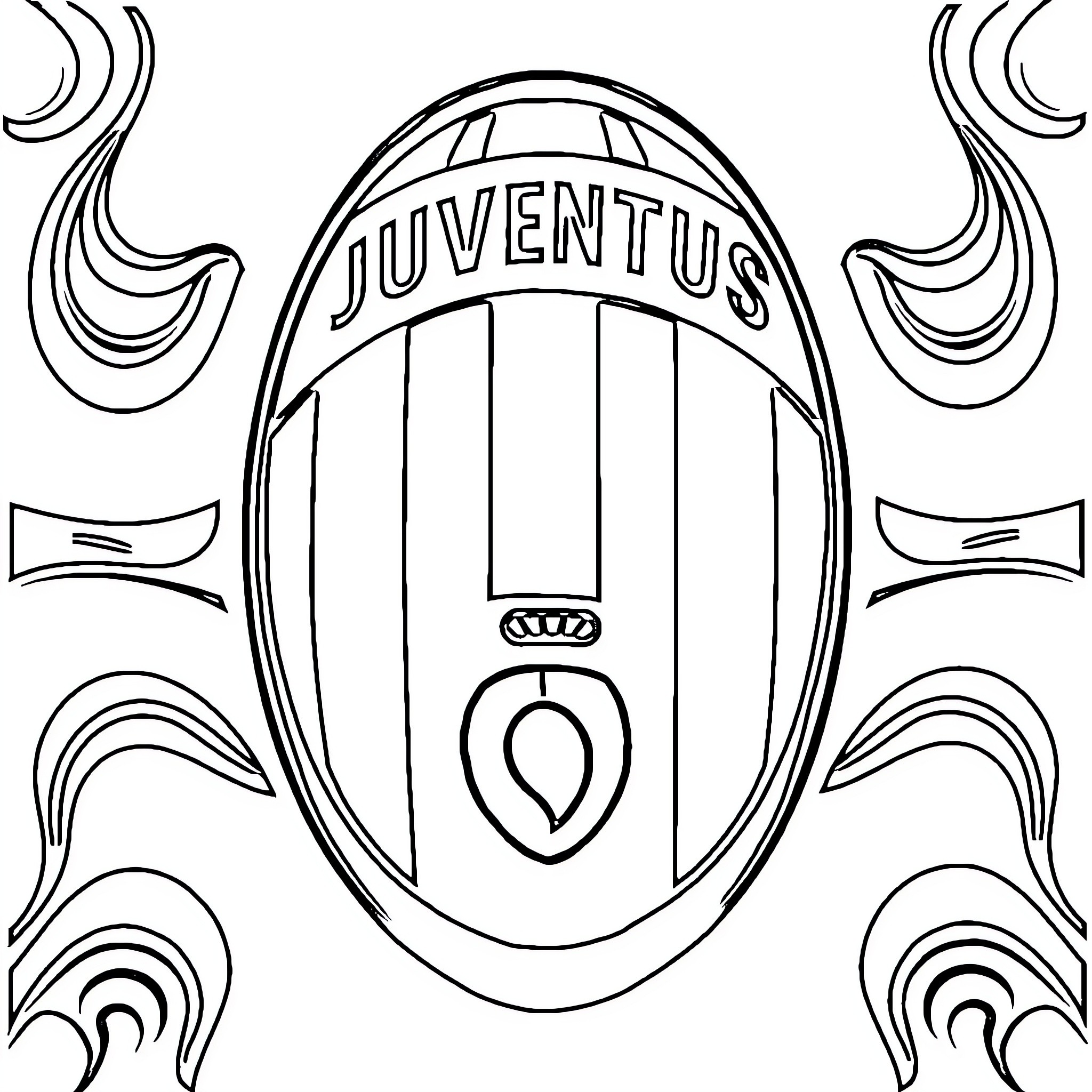 Juventus logo with decorative patterns Coloring Page (free black-and-white line drawing printable PDF for all, from beginners to advanced learners, including children, teens, adults, and seniors)