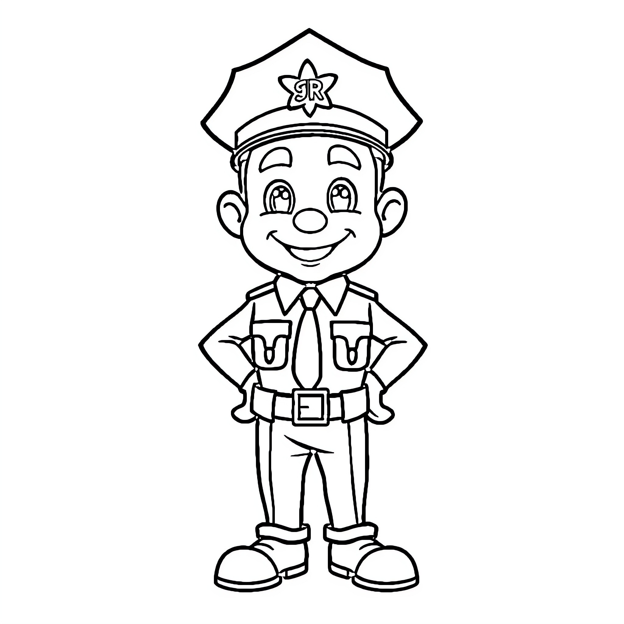 Mr. Chief in Uniform Smiling Happily Coloring Page (free black-and-white line drawing printable PDF for all, from beginners to advanced learners, including children, teens, adults, and seniors)