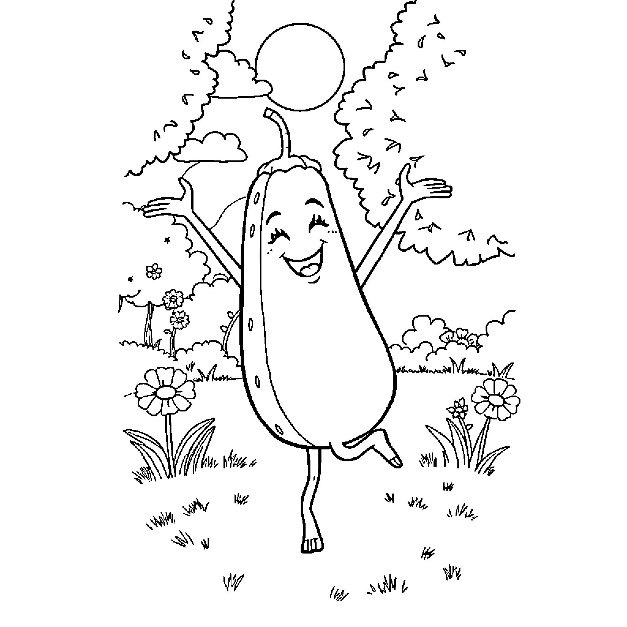 Carapuce enjoying a sunny day in the garden Coloring Page (free black-and-white line drawing printable PDF for all, from beginners to advanced learners, including children, teens, adults, and seniors)