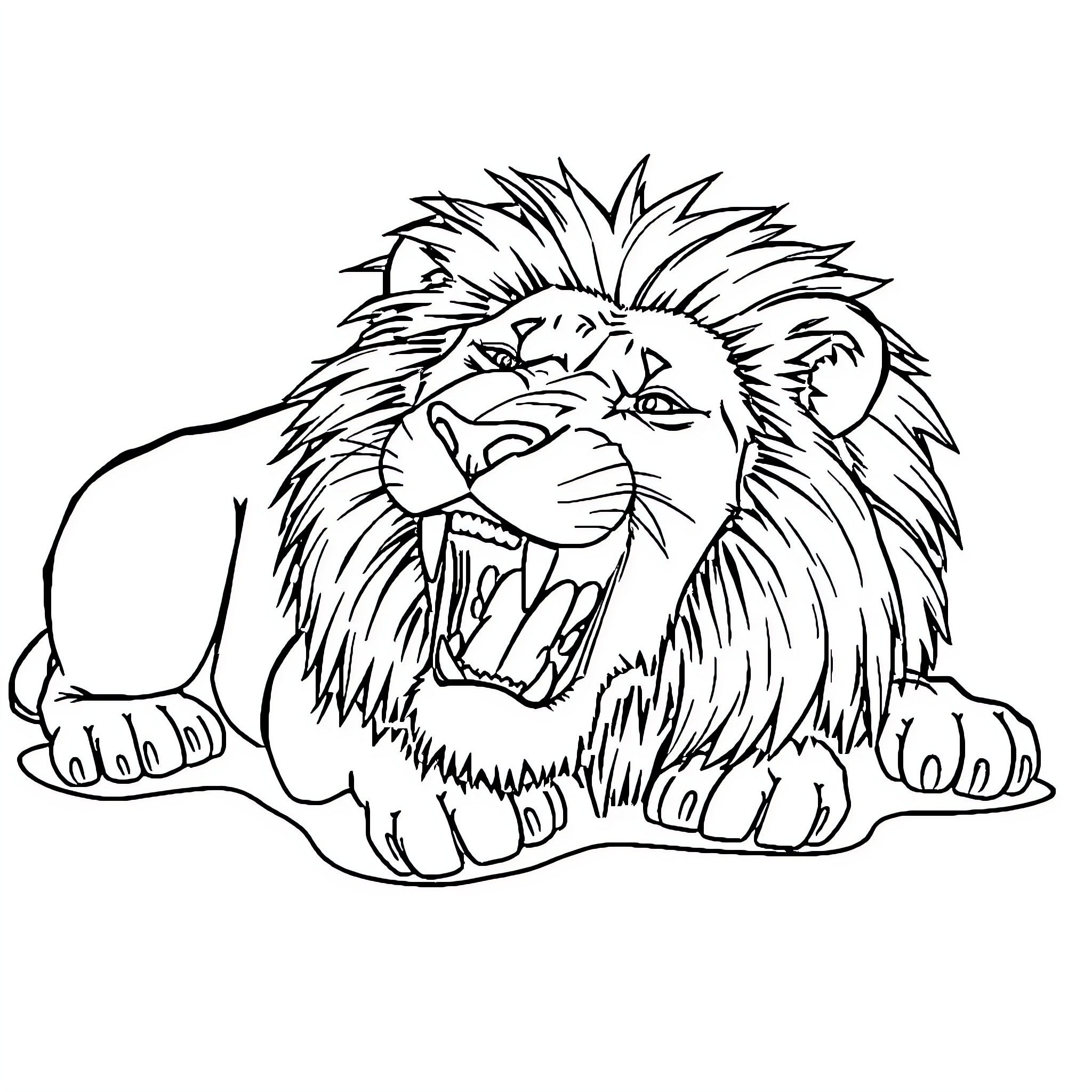 Lion's Fierce Roar Coloring Page (free black-and-white line drawing printable PDF for all, from beginners to advanced learners, including children, teens, adults, and seniors)