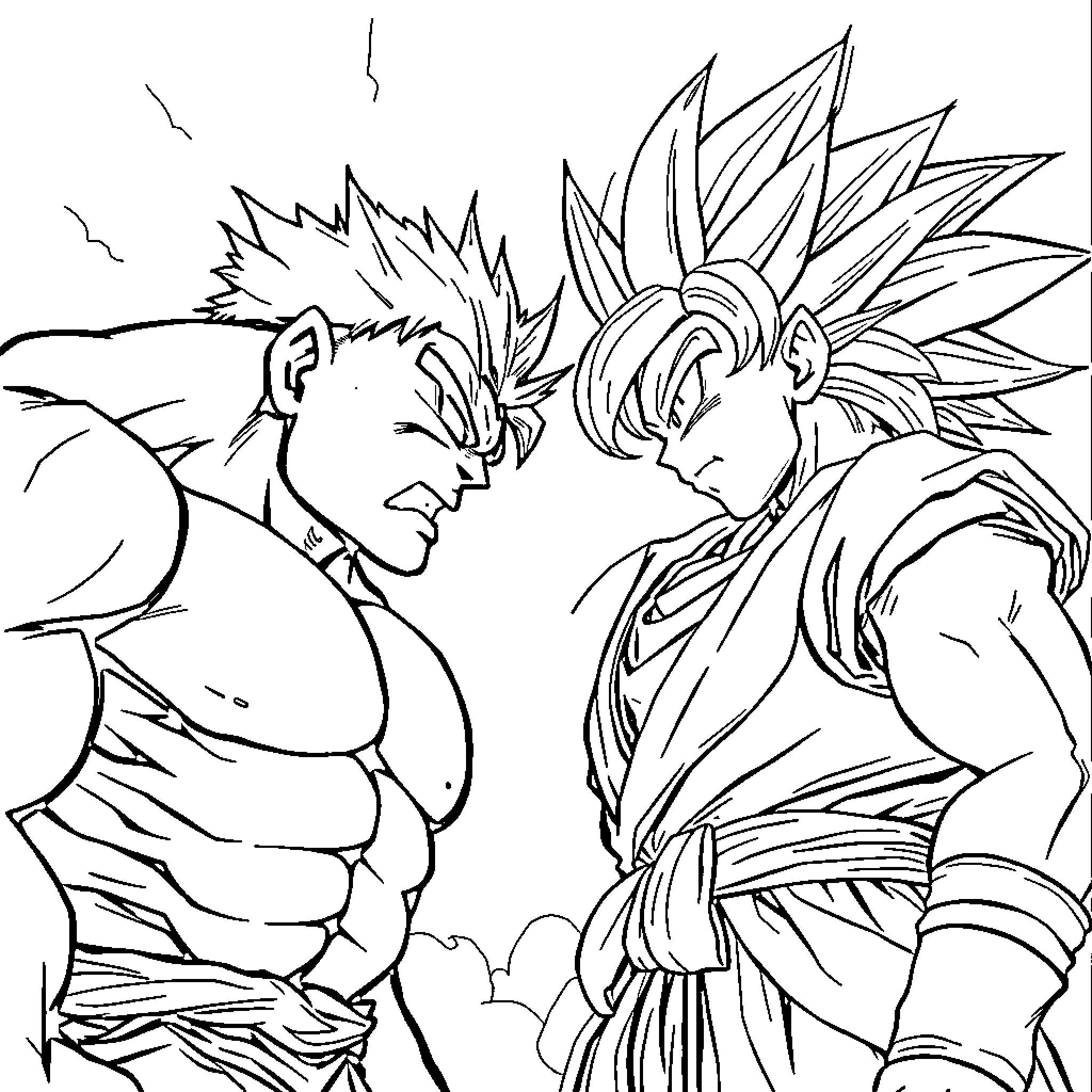 Hulk Superheroes Face Off in Epic Showdown Coloring Page (free black-and-white line drawing printable PDF for all, from beginners to advanced learners, including children, teens, adults, and seniors)