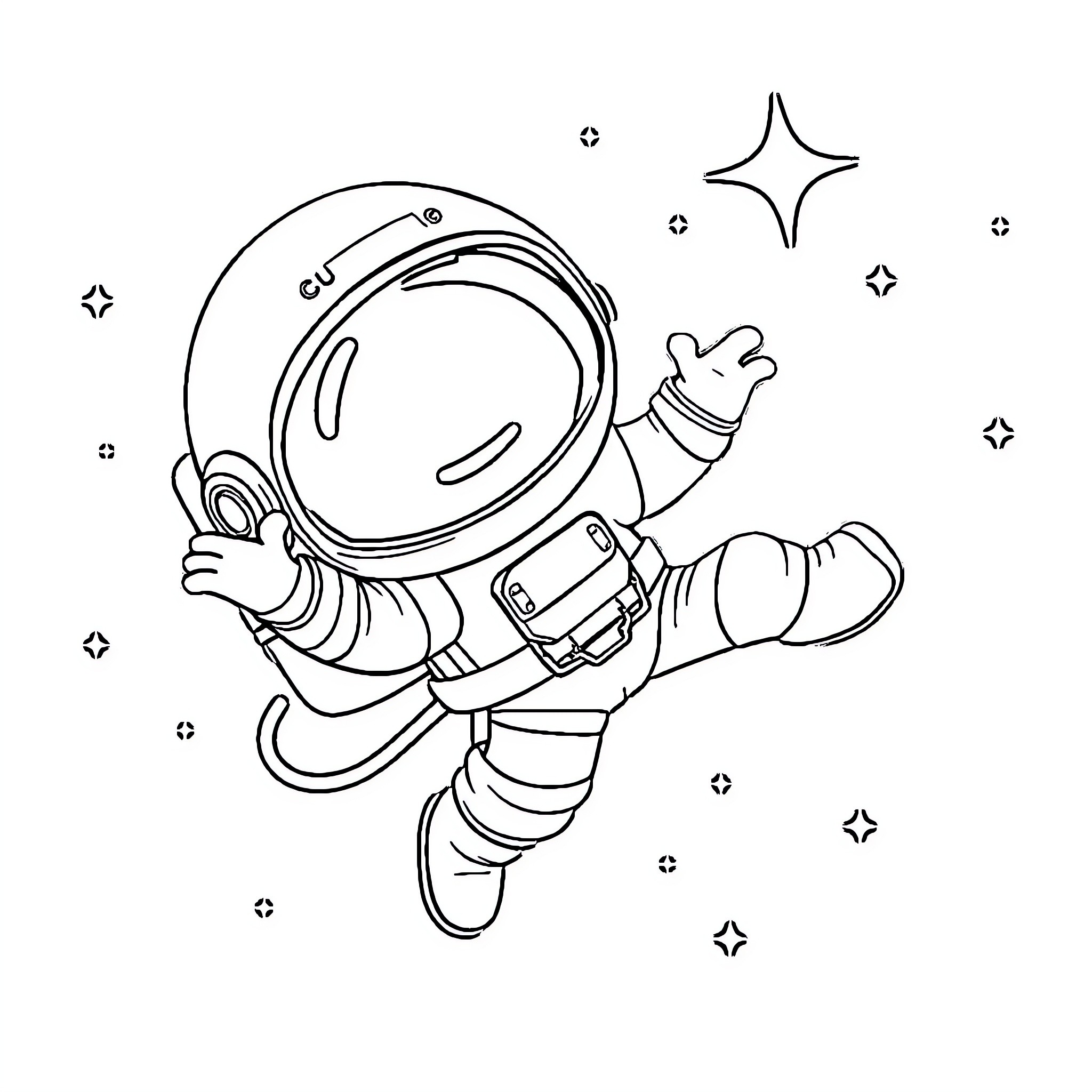 Capitan Barnacles Drifting in the Cosmos Coloring Page (free black-and-white line drawing printable PDF for all, from beginners to advanced learners, including children, teens, adults, and seniors)