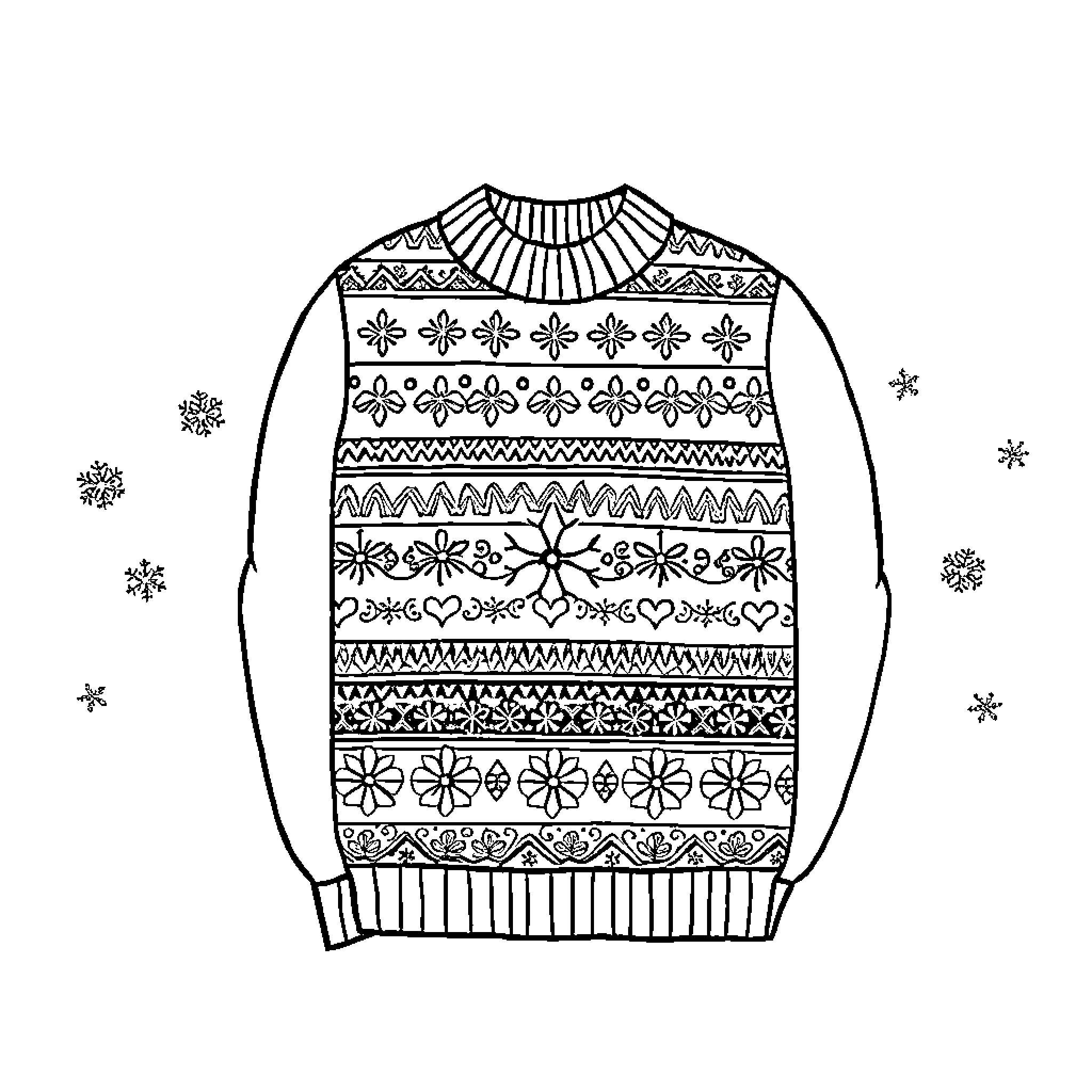 Jumper with intricate winter pattern Coloring Page (free black-and-white line drawing printable PDF for all, from beginners to advanced learners, including children, teens, adults, and seniors)