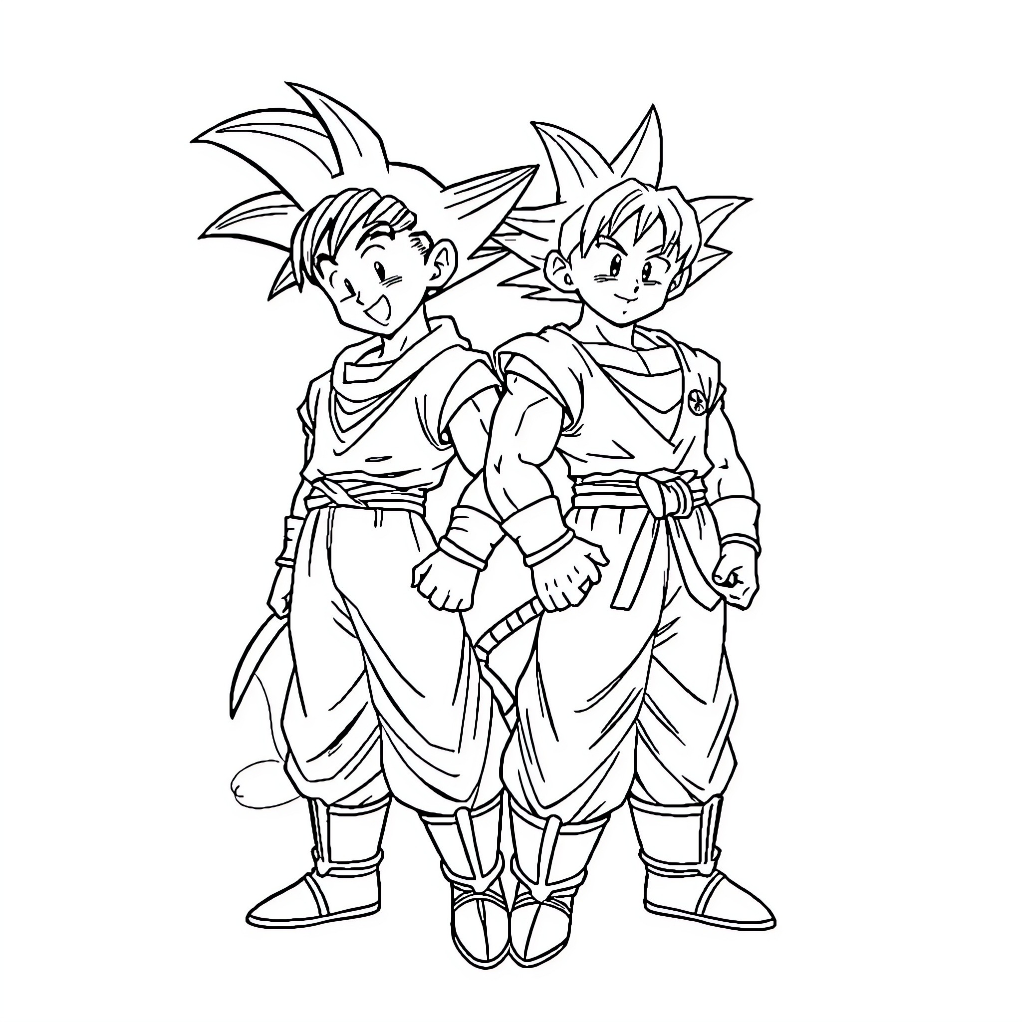 Pato Lukas in Playful Poses with Anime-Style Characters Coloring Page (free black-and-white line drawing printable PDF for all, from beginners to advanced learners, including children, teens, adults, and seniors)