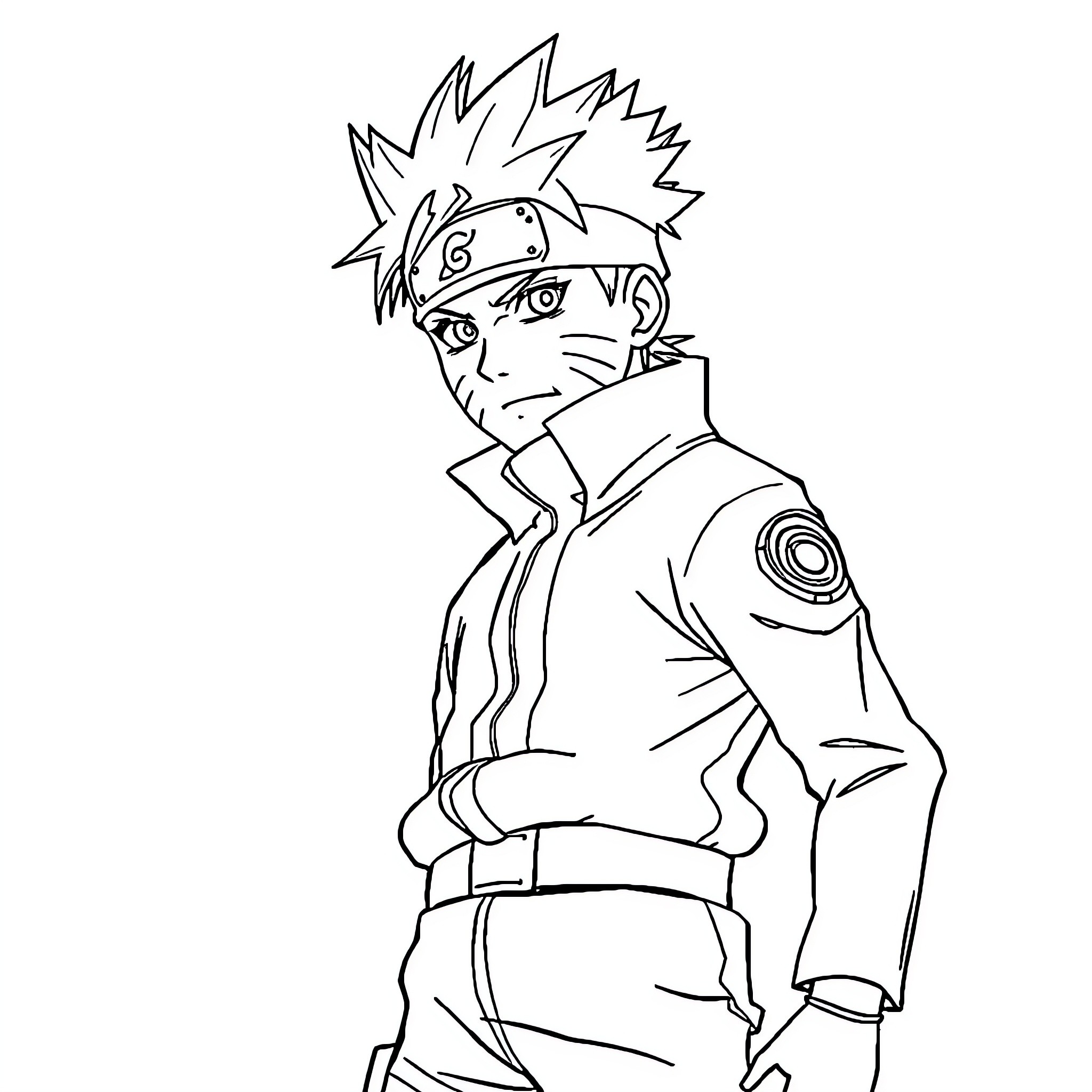 Naruto Ready for Action in Ninja Outfit Coloring Page (free black-and-white line drawing printable PDF for all, from beginners to advanced learners, including children, teens, adults, and seniors)