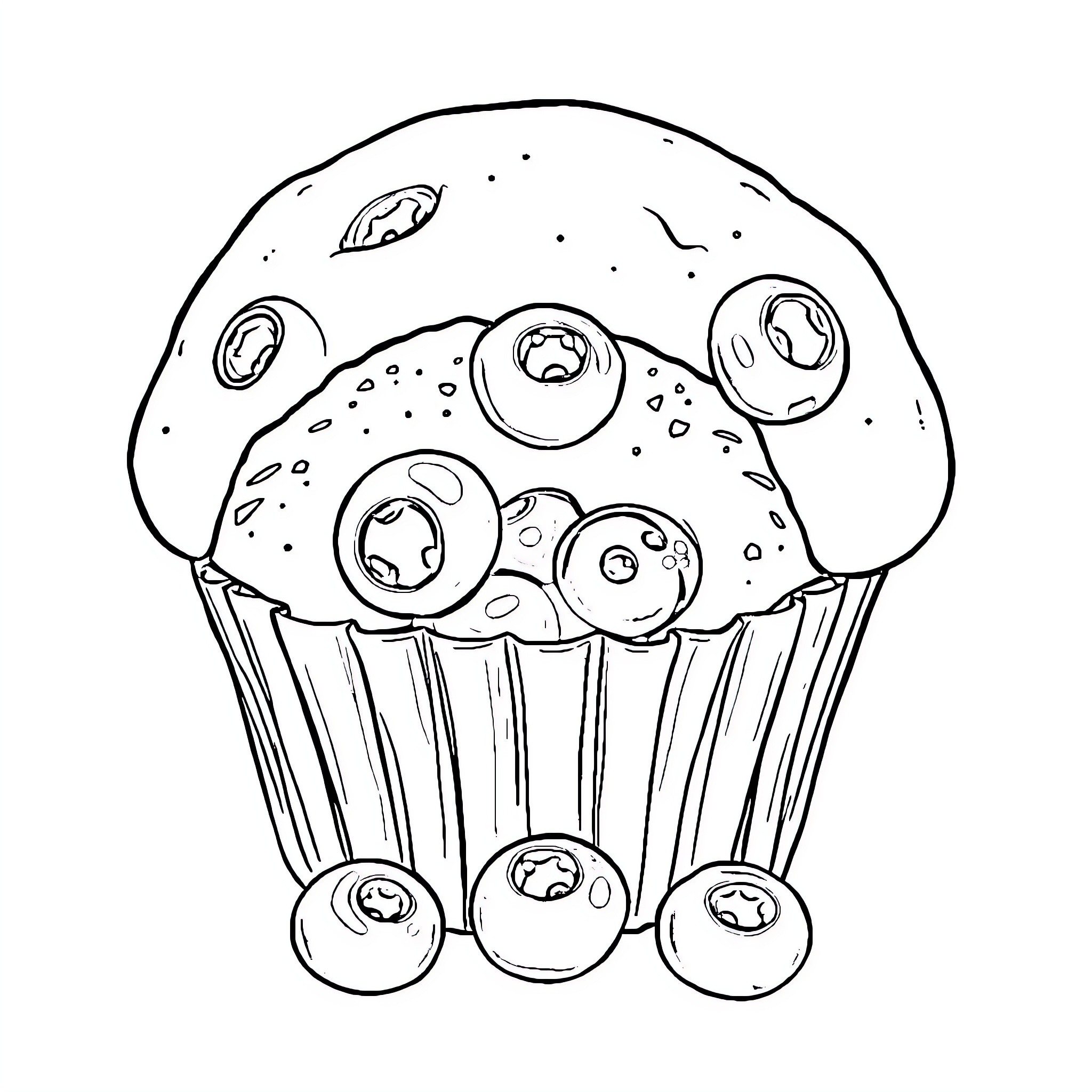 Blueberry Muffin with Delightful Toppings Coloring Page (free black-and-white line drawing printable PDF for all, from beginners to advanced learners, including children, teens, adults, and seniors)