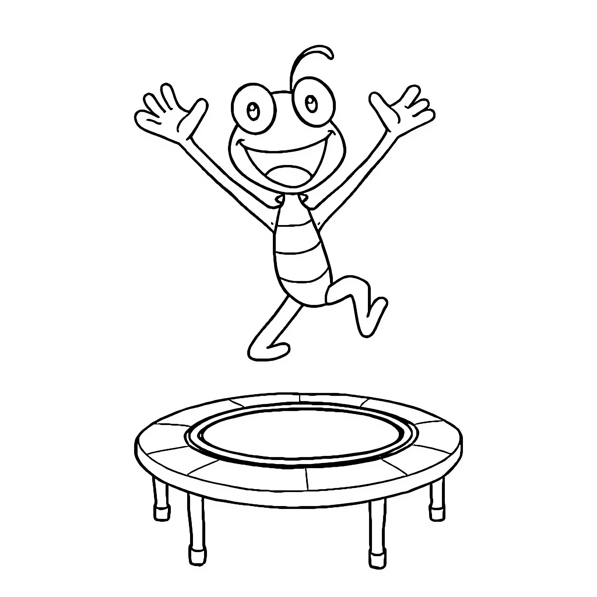 Creeper Jumping Joyfully on Trampoline Coloring Page (free black-and-white line drawing printable PDF for all, from beginners to advanced learners, including children, teens, adults, and seniors)