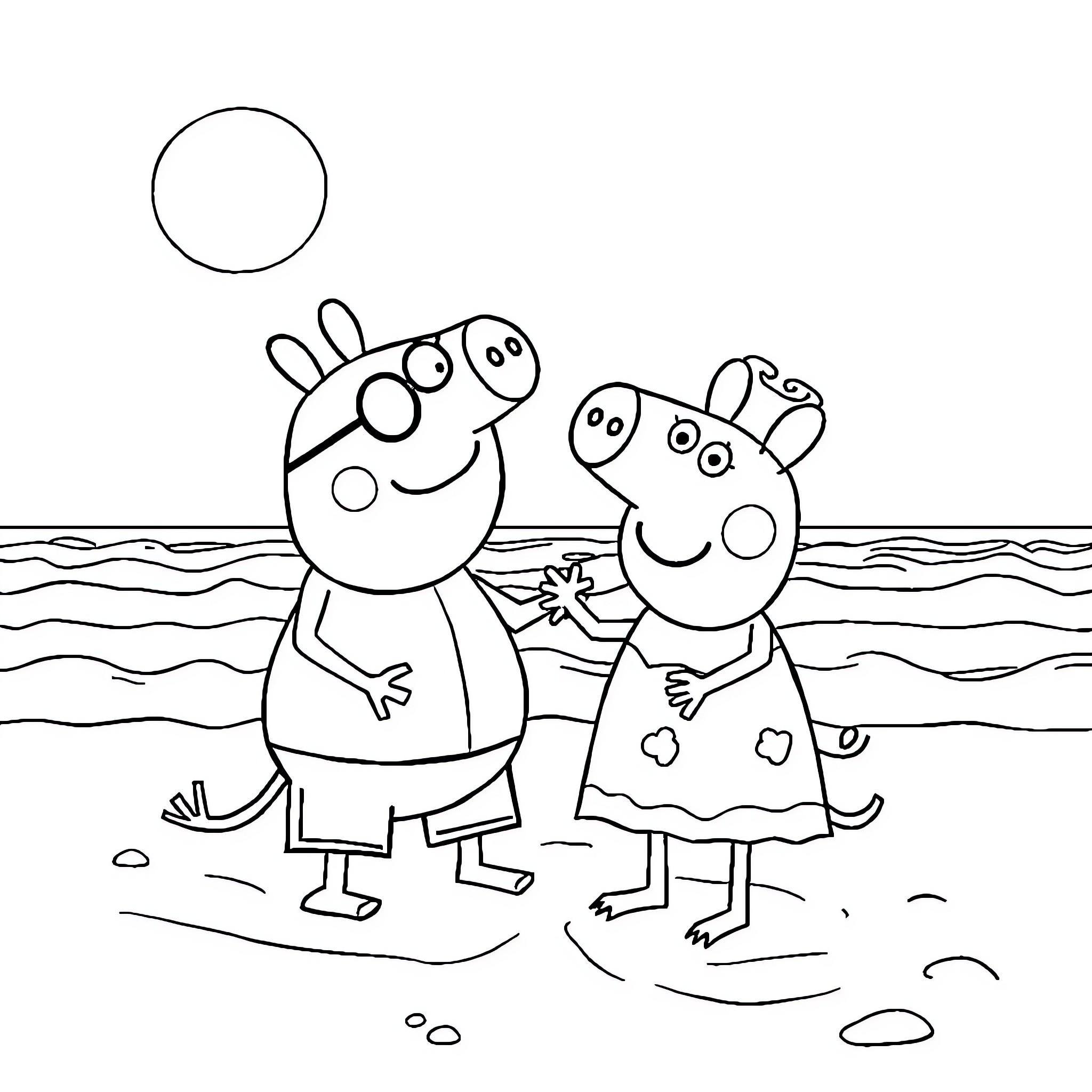 Spider-Man characters playing on the beach Coloring Page (free black-and-white line drawing printable PDF for all, from beginners to advanced learners, including children, teens, adults, and seniors)