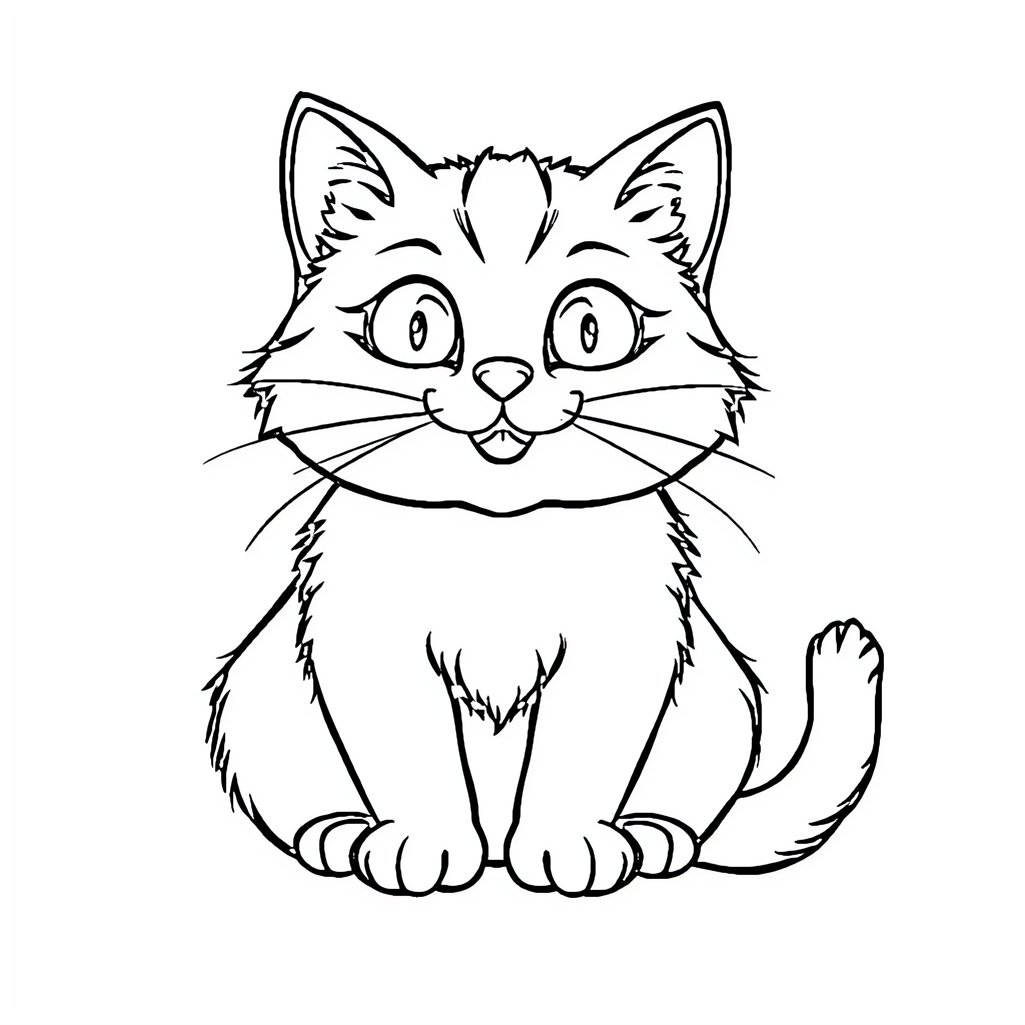 Cat sitting and looking curious Coloring Page (free black-and-white line drawing printable PDF for all, from beginners to advanced learners, including children, teens, adults, and seniors)