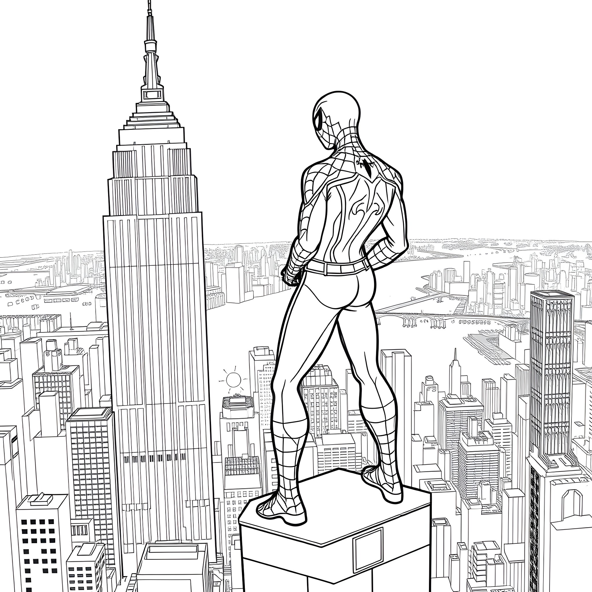 Bluey Explores the Vibrant Cityscape Coloring Page (free black-and-white line drawing printable PDF for all, from beginners to advanced learners, including children, teens, adults, and seniors)