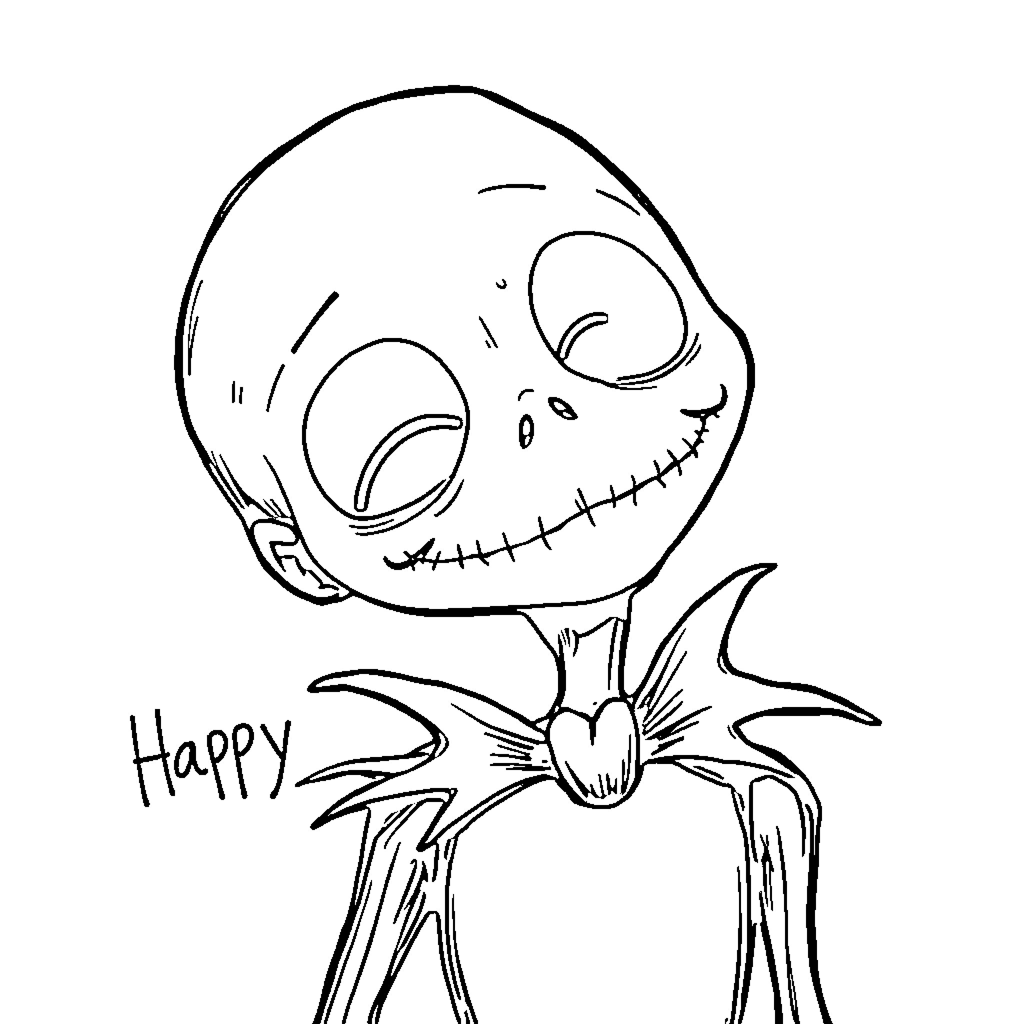 Zombie Creature Expressing Happiness Coloring Page (free black-and-white line drawing printable PDF for all, from beginners to advanced learners, including children, teens, adults, and seniors)