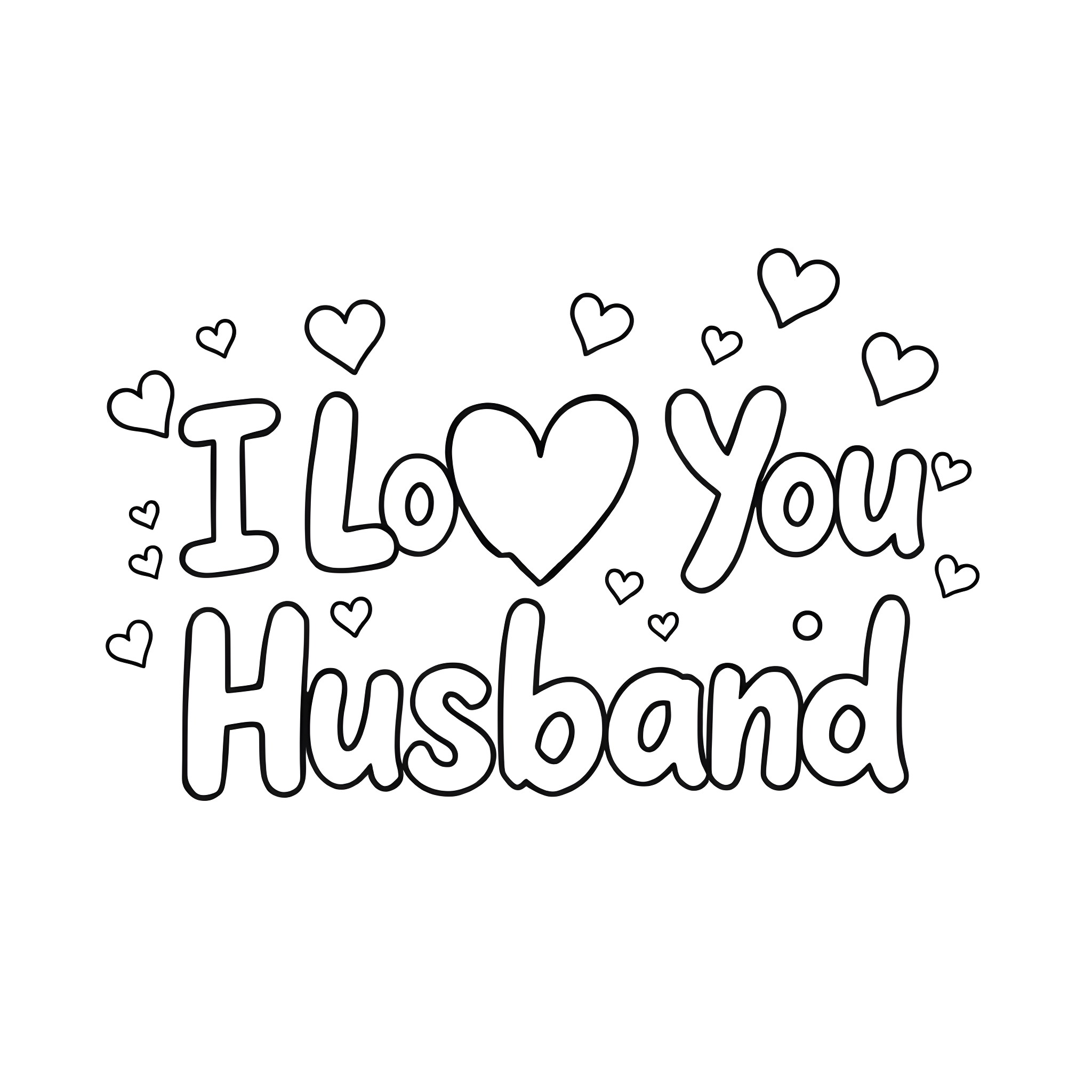 Husband Expresses Love with Heart Shapes Coloring Page (free black-and-white line drawing printable PDF for all, from beginners to advanced learners, including children, teens, adults, and seniors)