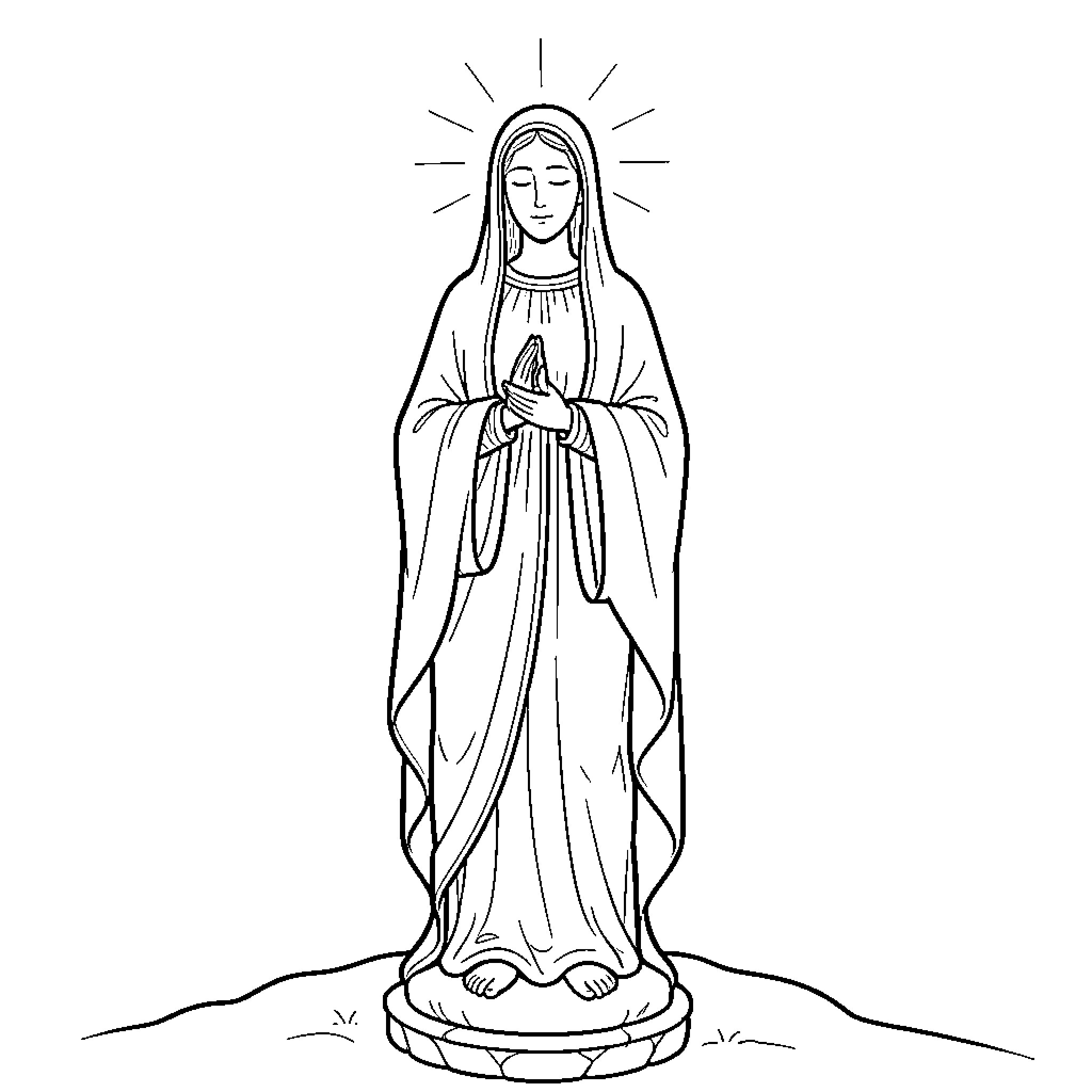 Virgin offering prayers with reverence Coloring Page (free black-and-white line drawing printable PDF for all, from beginners to advanced learners, including children, teens, adults, and seniors)