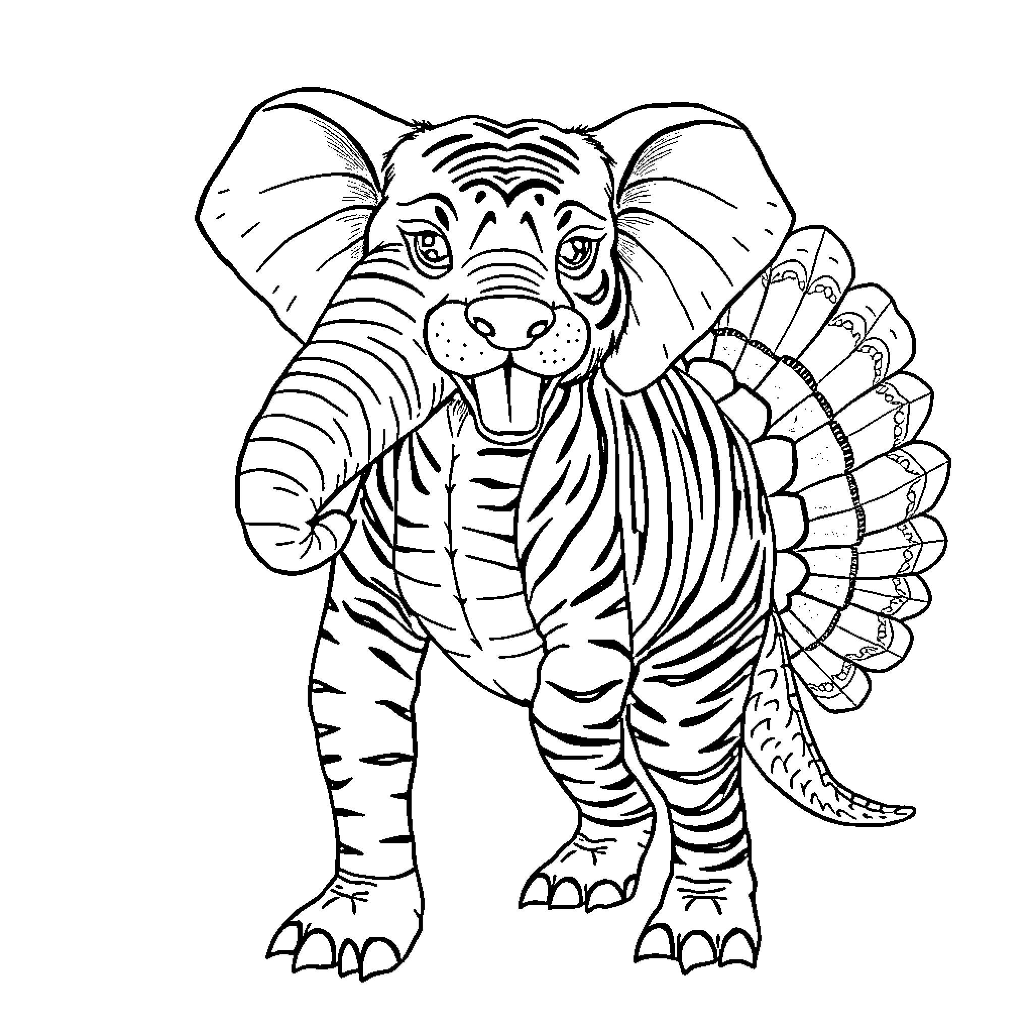 Animal with expressive features in striking stance Coloring Page (free black-and-white line drawing printable PDF for all, from beginners to advanced learners, including children, teens, adults, and seniors)