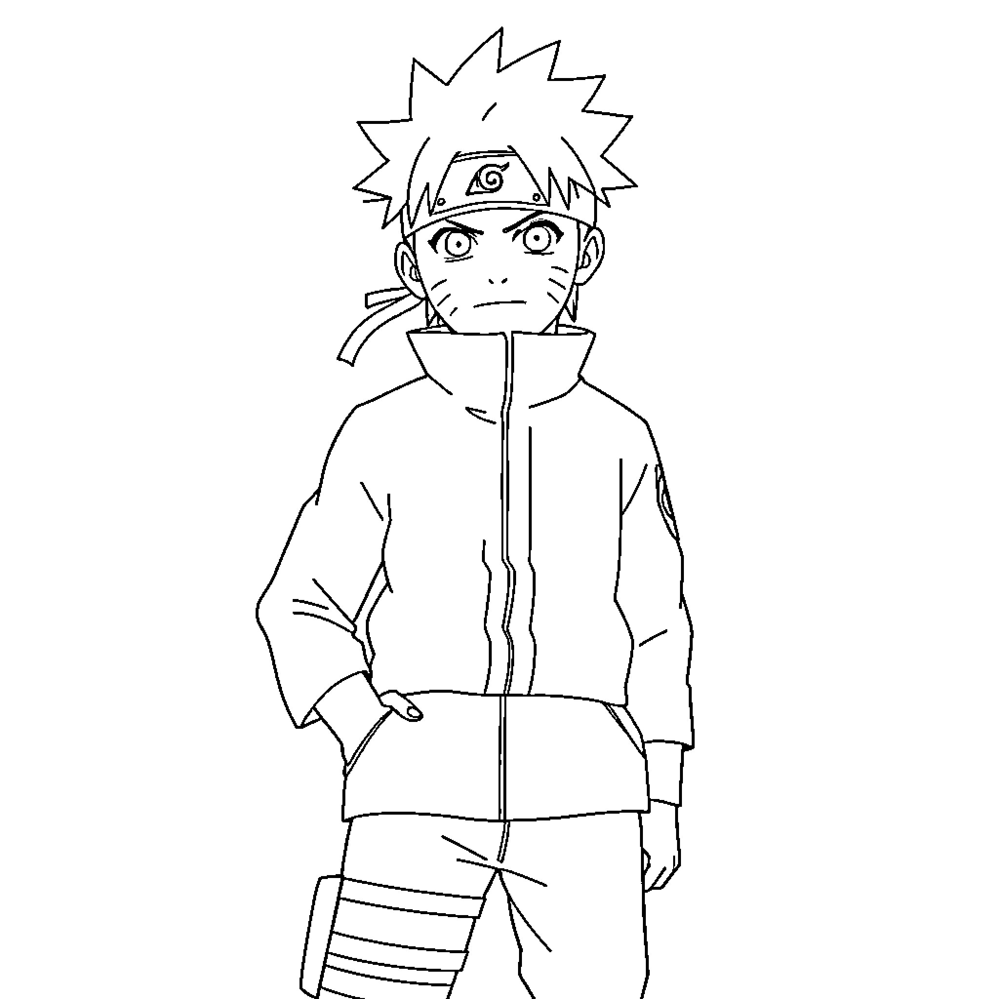 Naruto character in action-ready pose Coloring Page (free black-and-white line drawing printable PDF for all, from beginners to advanced learners, including children, teens, adults, and seniors)