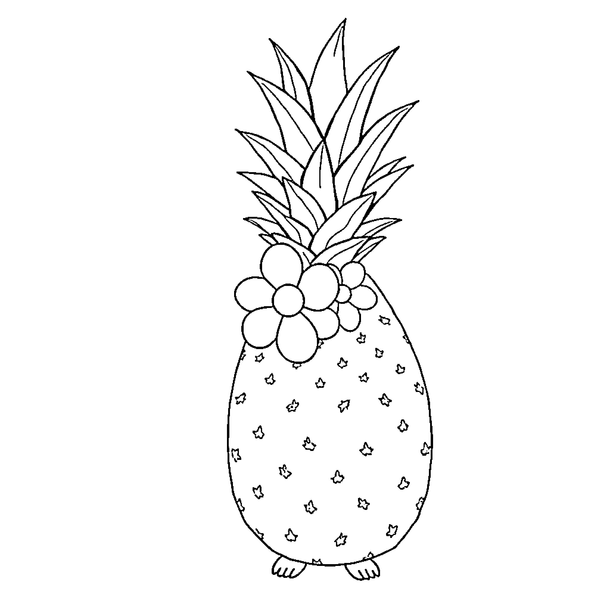 Pineapple with floral design Coloring Page (free black-and-white line drawing printable PDF for all, from beginners to advanced learners, including children, teens, adults, and seniors)
