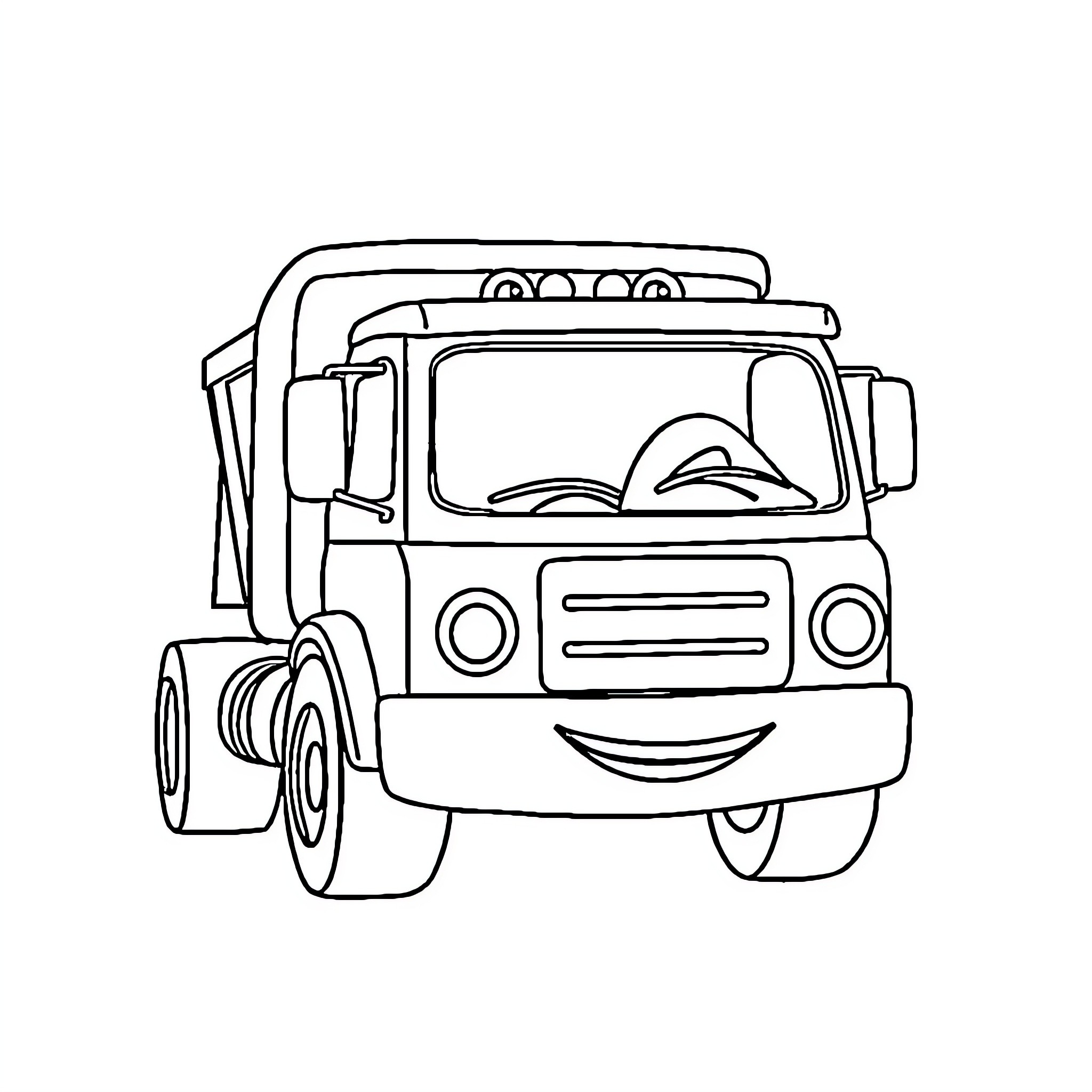 Truck with Smiling Facial Expression Coloring Page (free black-and-white line drawing printable PDF for all, from beginners to advanced learners, including children, teens, adults, and seniors)