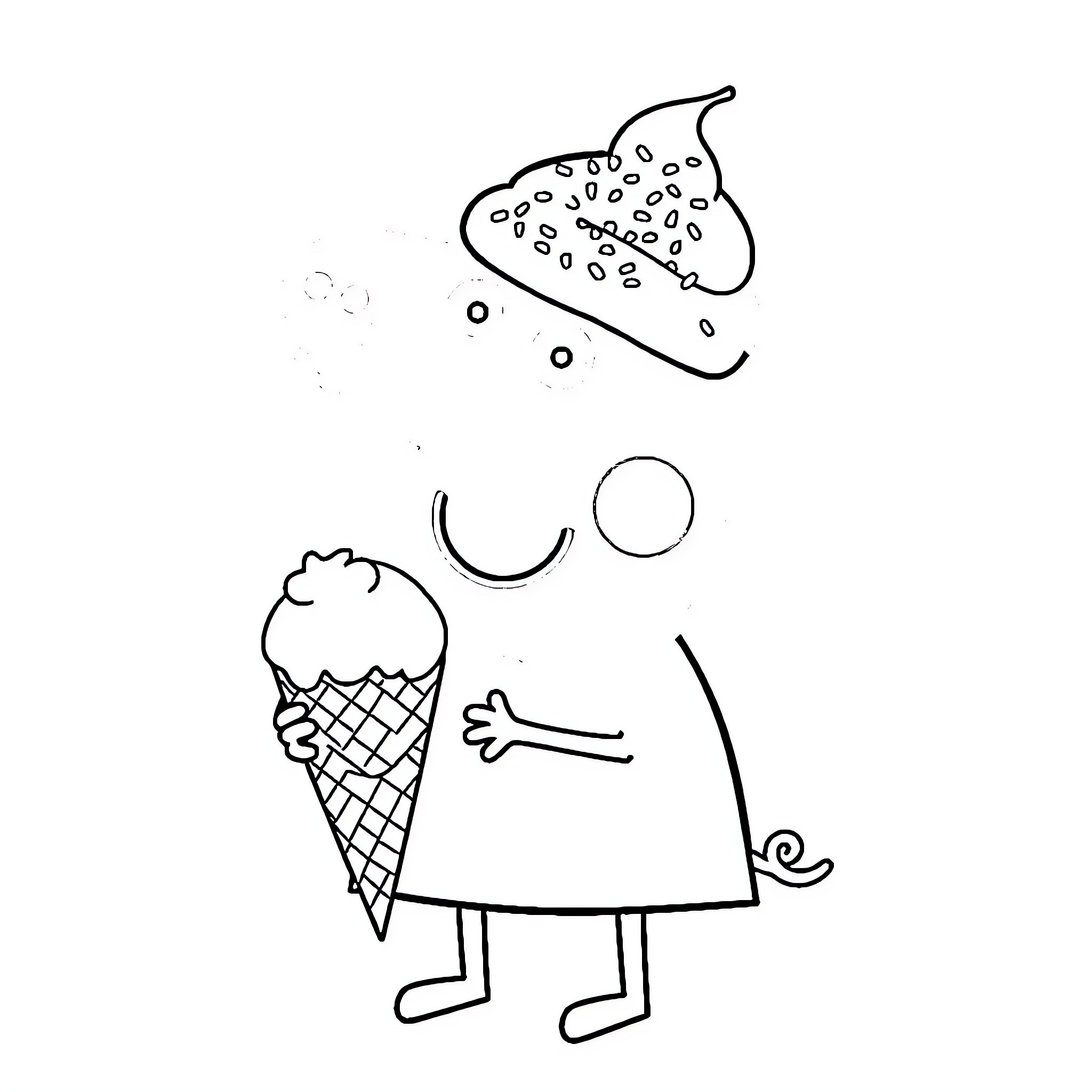Peppa Pig enjoying an ice cream treat Coloring Page (free black-and-white line drawing printable PDF for all, from beginners to advanced learners, including children, teens, adults, and seniors)