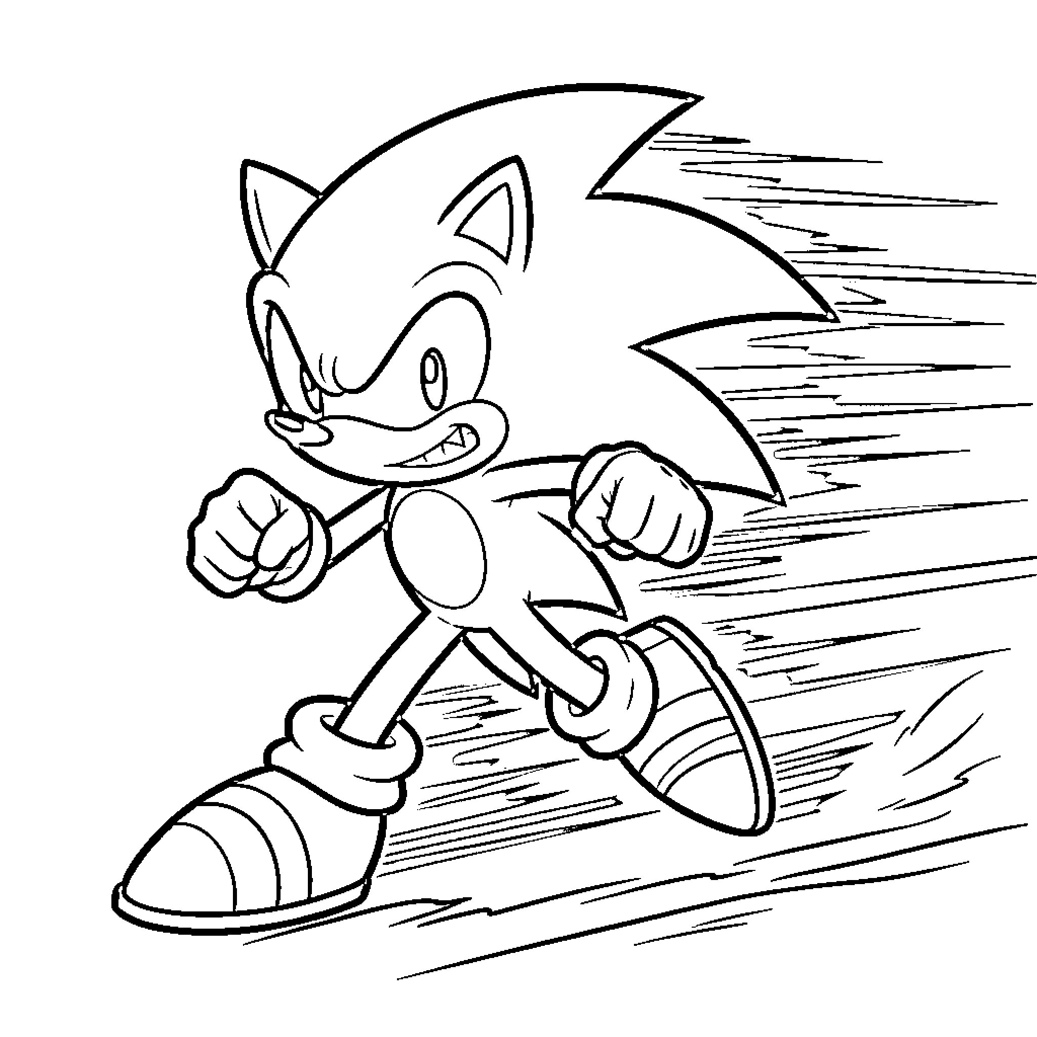 Sonic racing swiftly in action Coloring Page (free black-and-white line drawing printable PDF for all, from beginners to advanced learners, including children, teens, adults, and seniors)