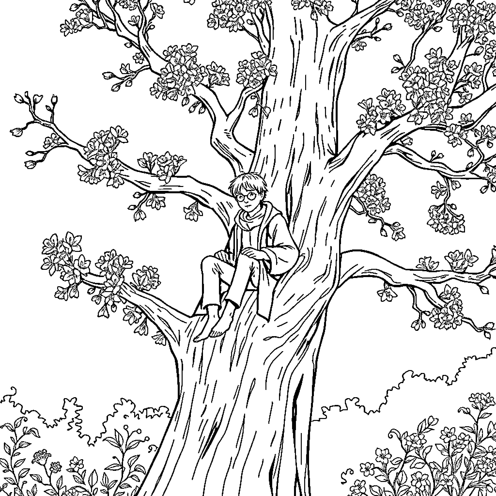 Potter enjoys tranquil moment in nature Coloring Page (free black-and-white line drawing printable PDF for all, from beginners to advanced learners, including children, teens, adults, and seniors)